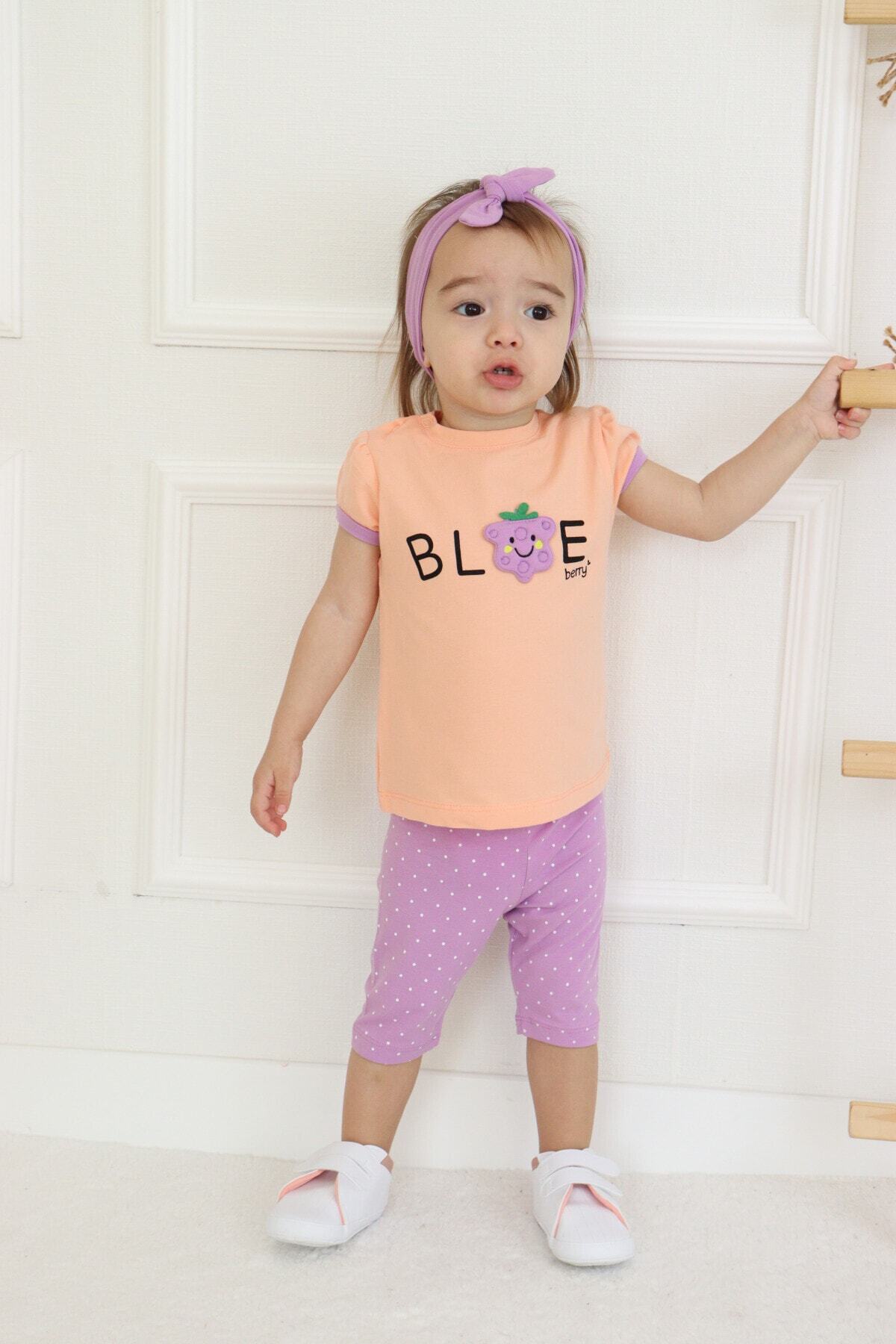 HARİKA KİDS Kız Bebek Kaprili Kısa Kollu Yazlık Basic Alt-üst Takım Bandanalı 6-9 Yaş fotoğrafı 2 (önizleme)