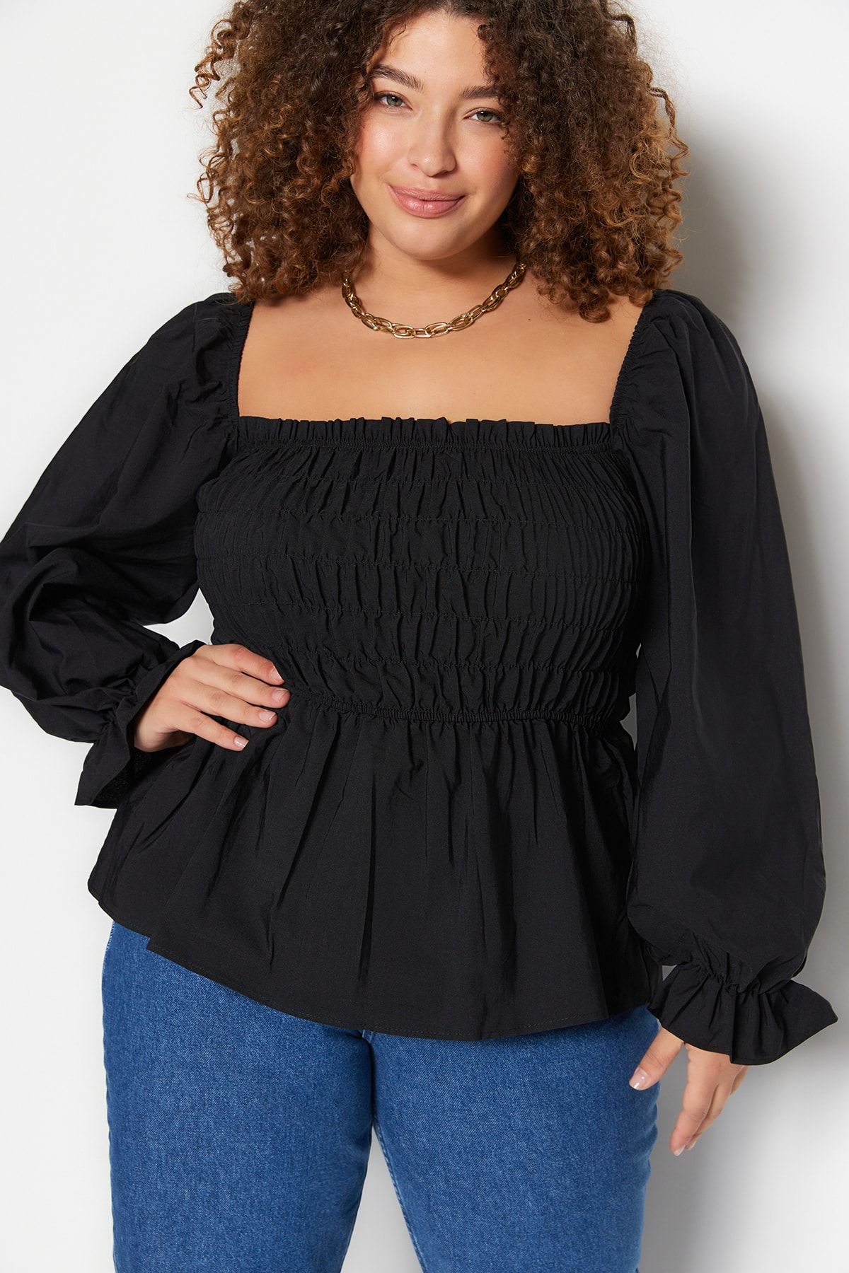 Trendyol Curve Plus Size Blouse - Black - Fitted - Trendyol