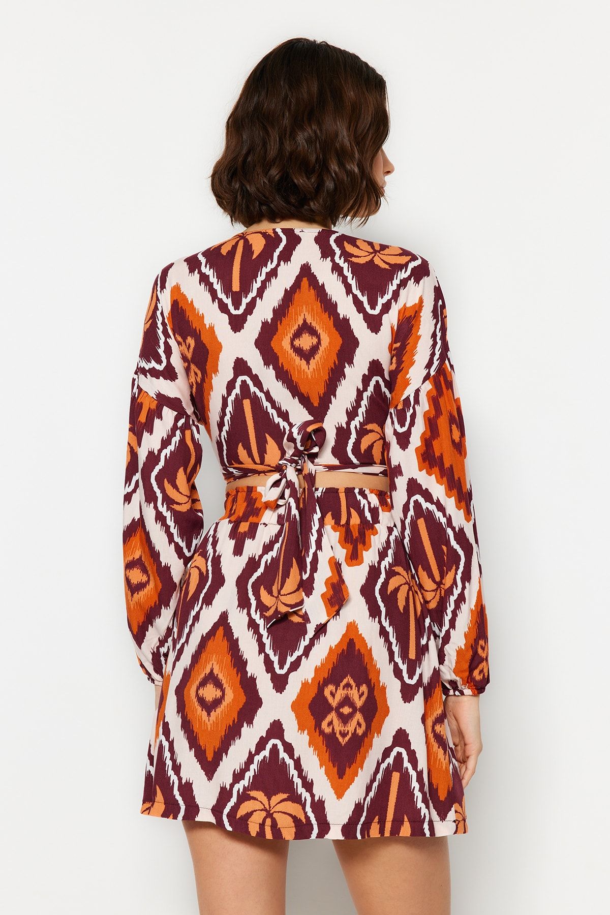 Trendyol Collection-Tropical Patterned Woven Tied Blouse Skirt Set TBESS23AU00090 6