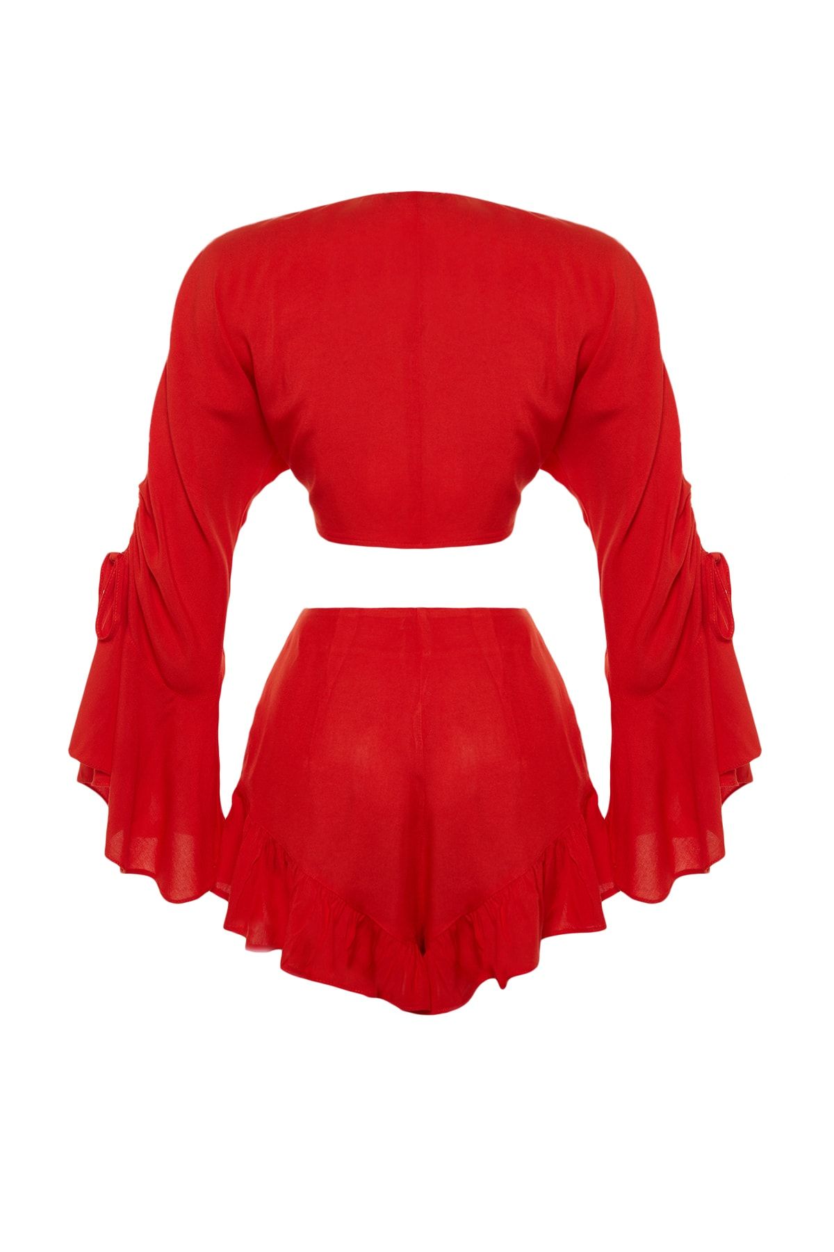 Trendyol Collection-Strand-Set aus gewebter Bluse und Shorts mit roten Rüschen – TBESS23AU00128 14