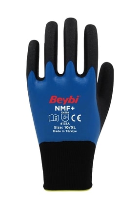 BEYBİ Nmf+ Mavi Tam Kaplı Mikro Köpük Nitril Kaplı Polyester Örgü Eldiven 9 B...