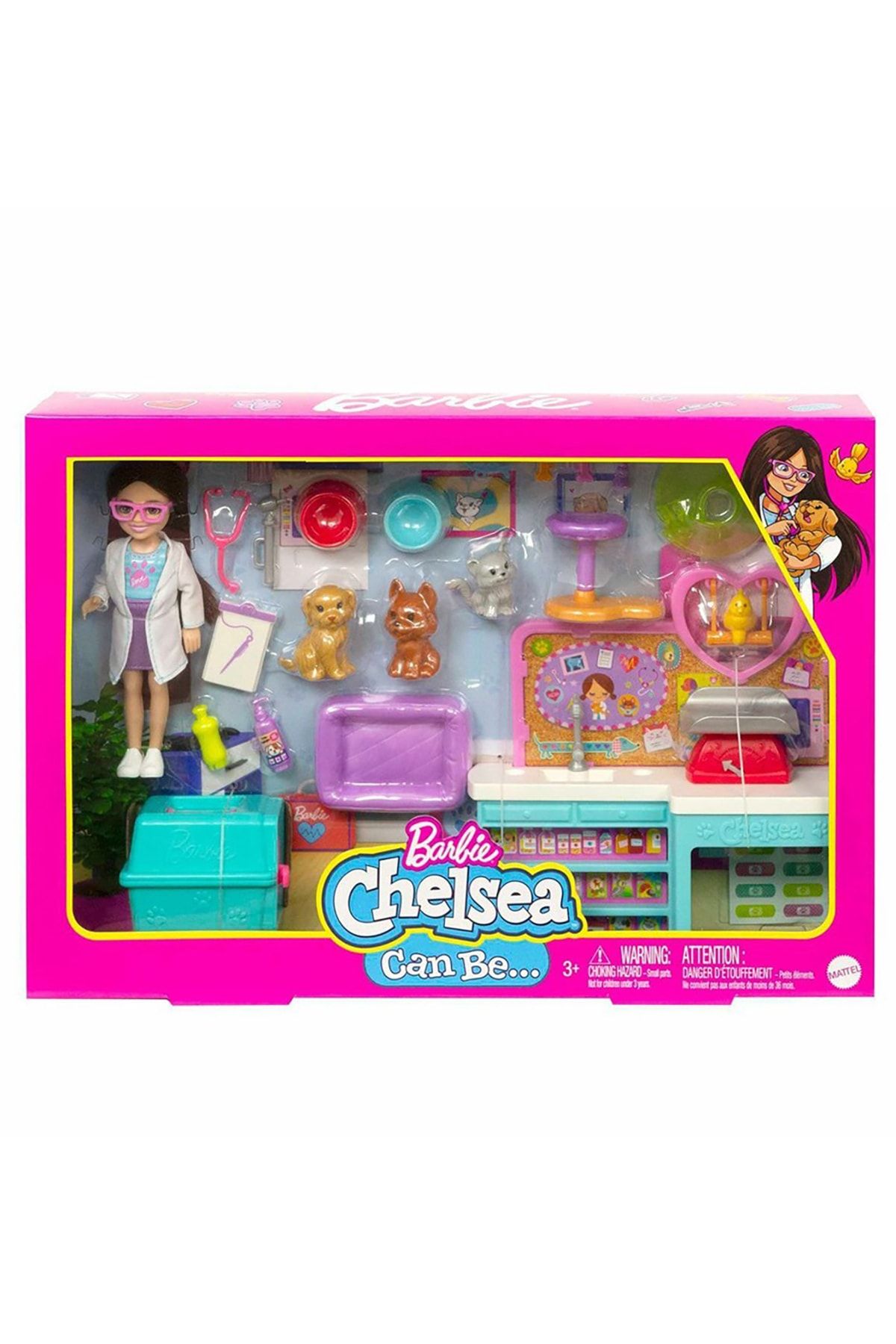 Barbie Chelsea Meslekleri Öğreniyor Veteriner Oyun Seti 4 Hayvan Figürü ve 18 Aksesuar G4424GT12SS1