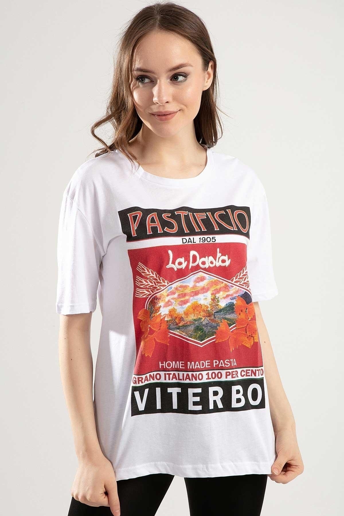 Pattaya Bedrucktes Kurzarm-T-Shirt für Damen Y20s102-1117 - Trendyol