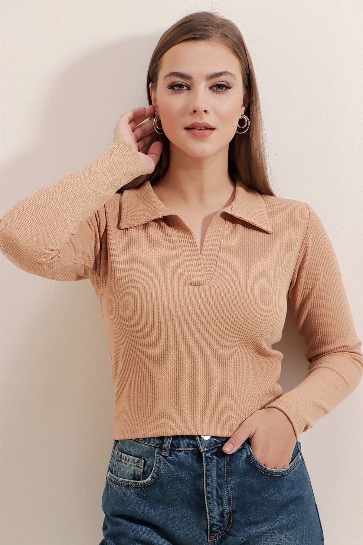 Pattaya-Women's Polo Neck Ribbed Crop Blouse P22w191-5421 1