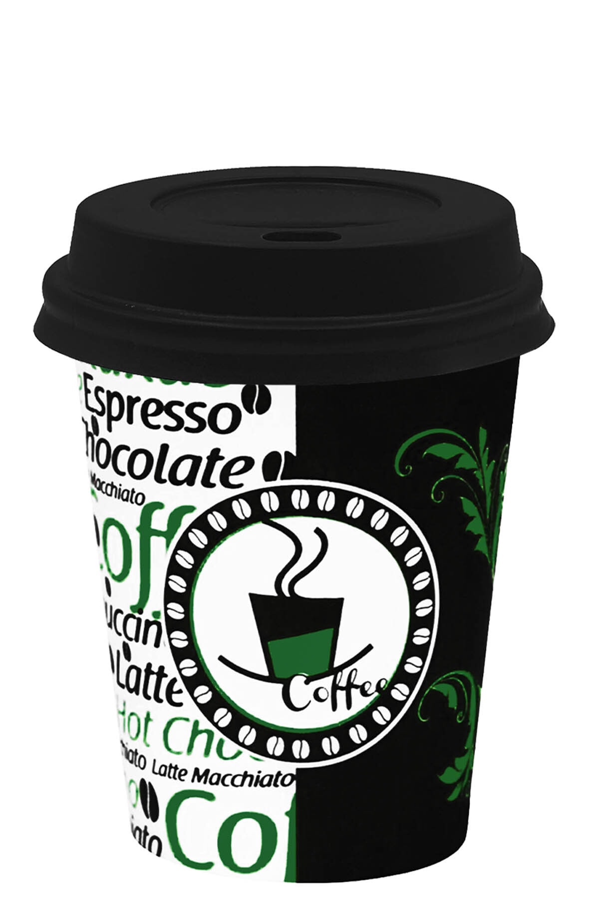 7 Oz Cardboard Cups Green Vending Machine Tea Paper Cups with Black Lids 180 Ml - 100 pcs