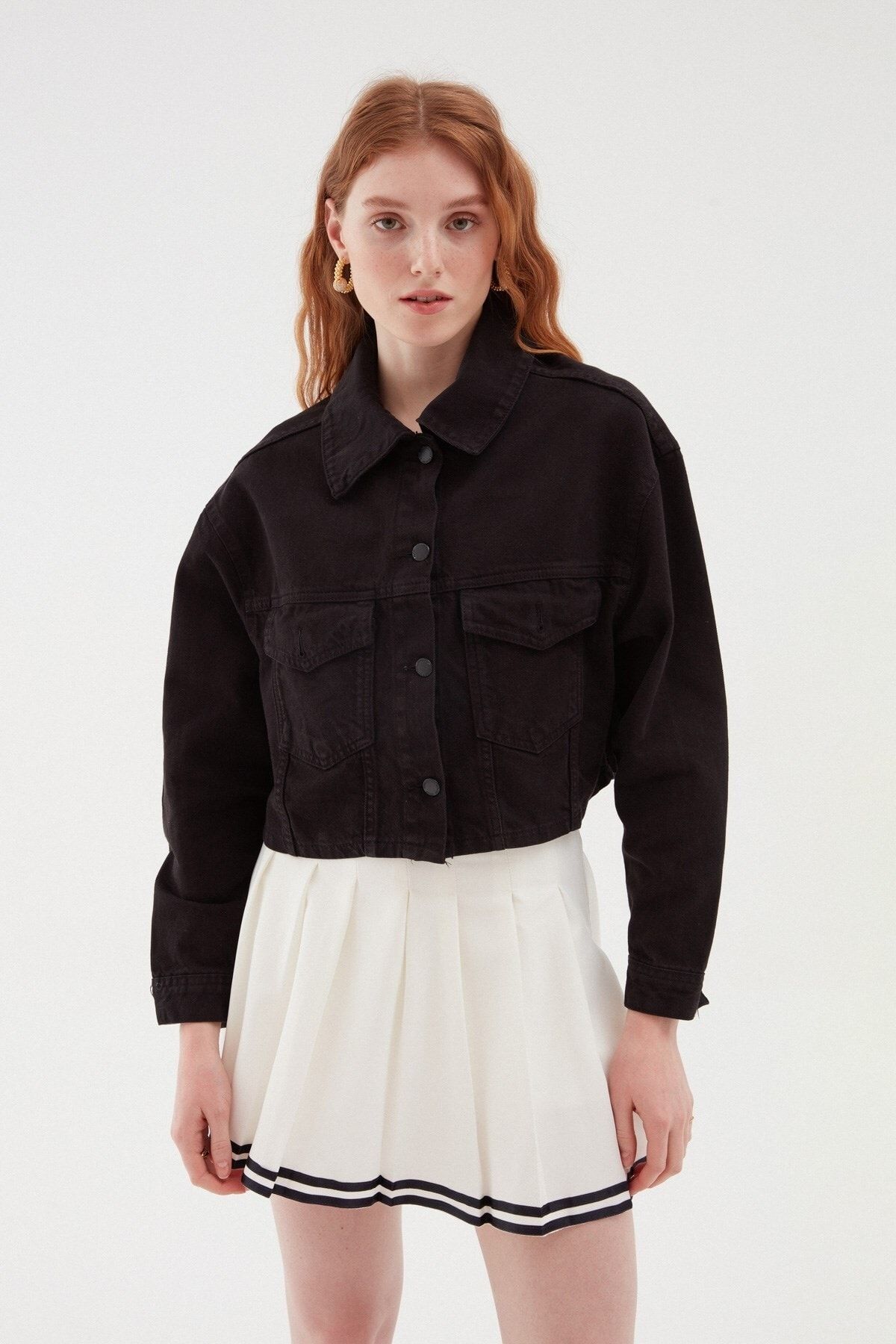 Cropped black denim outlet jacket topshop
