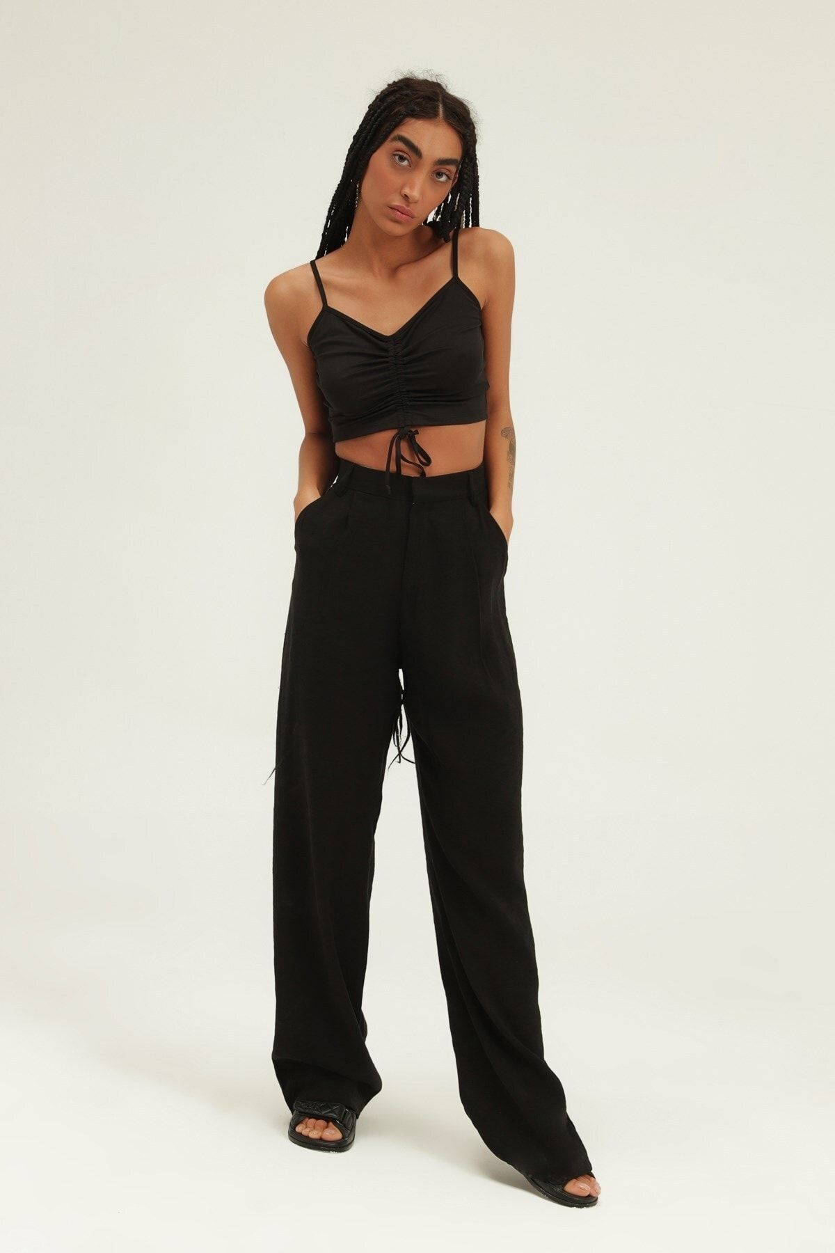 Women Black High Waist Wide Leg Pants