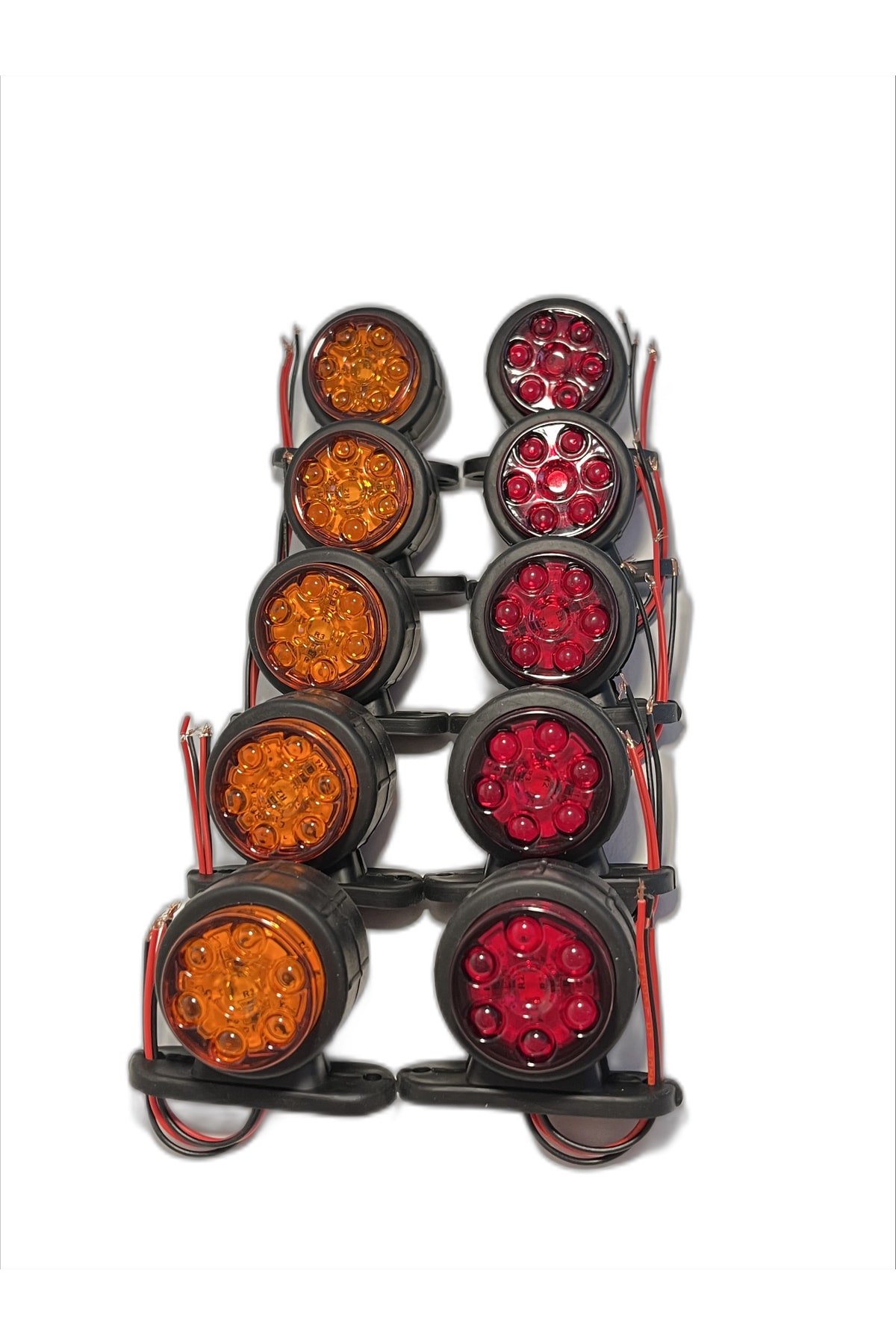 AHMET OTOMOTİV (10 Adet) Mercekli Mini Takoz 12 Ledli Sarı-kırmızı 12v-24v