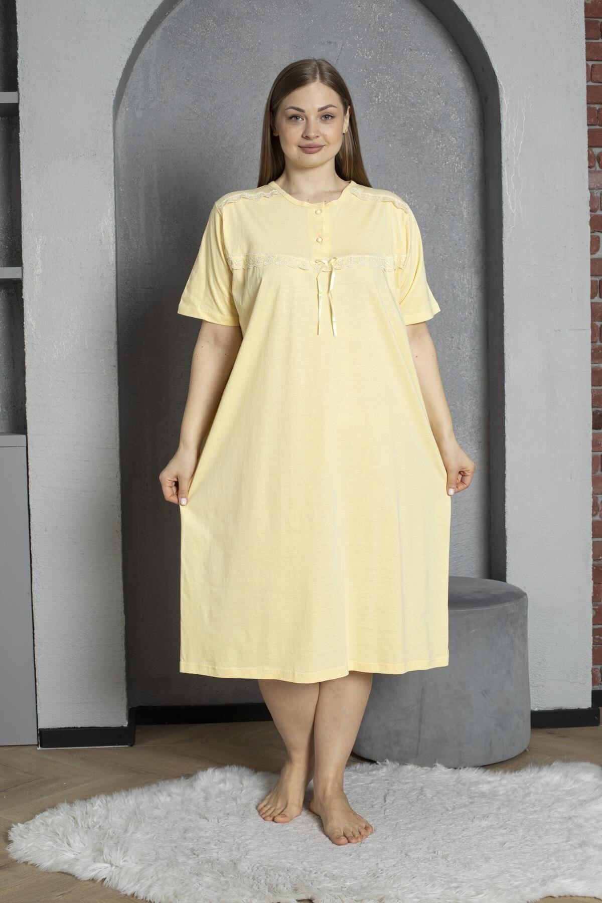 SEBOTEKS %100 Pamuklu Penye Kısa Kollu Büyük Beden Anne Geceliği 520