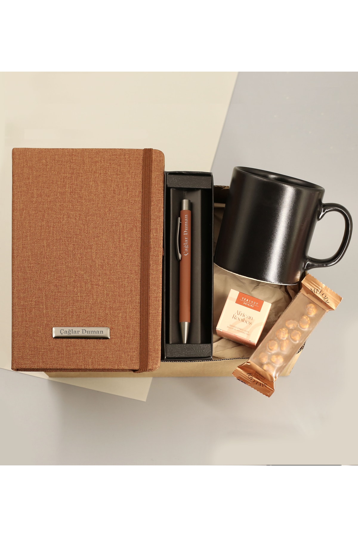 Personalized Notebook & Personalized Ballpoint Pen & Mug & Teashop & Chocolate Gift Set