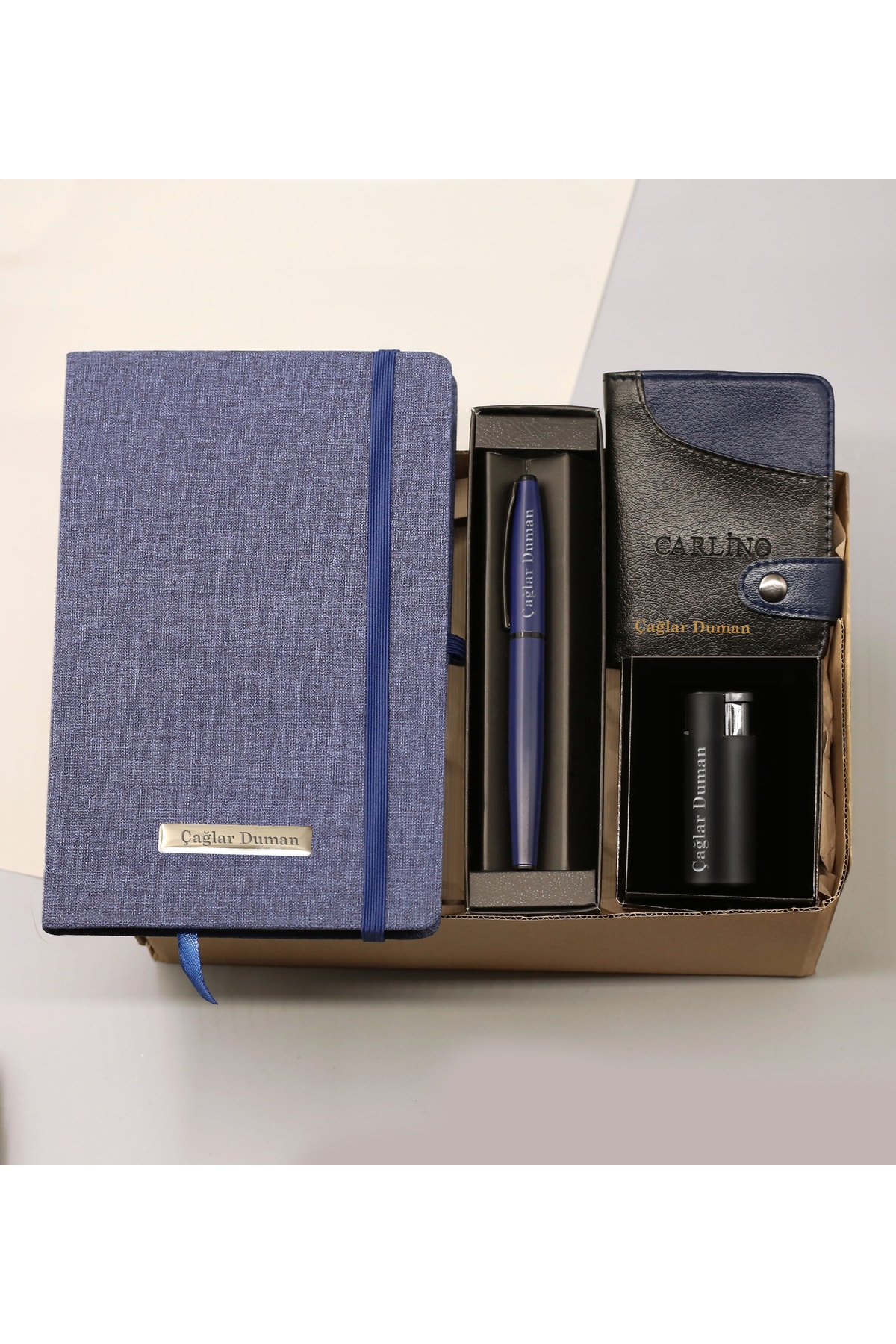 Personalized Notebook & Personalized Pen & Personalized Card Holder & Personalized Lighter Gift Set