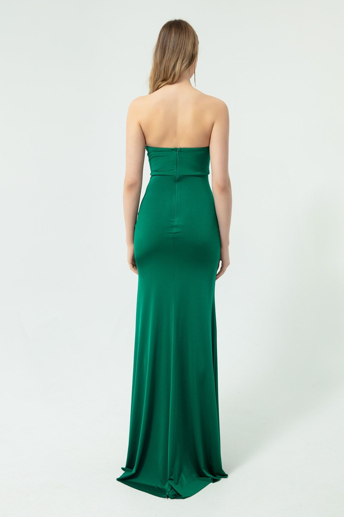 Emerald green bandeau folded detail extreme sales split maxi dress