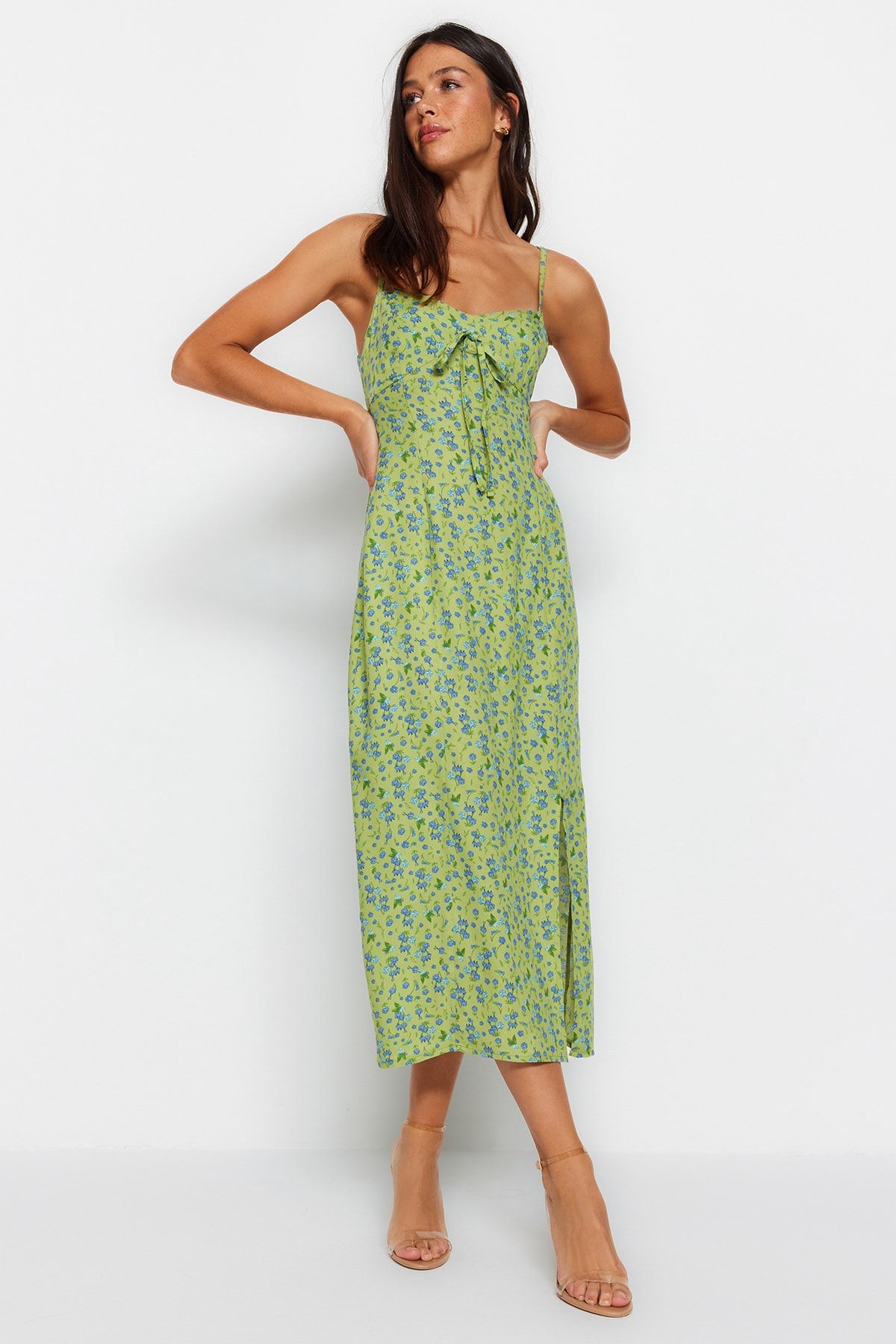 Trendyol Collection Green Slit Detailed Maxi Woven Dress
