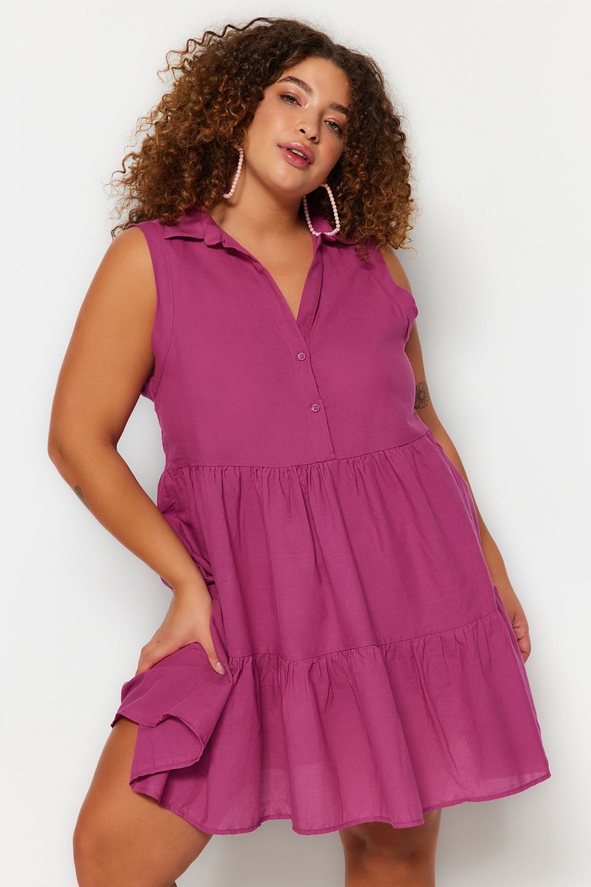 Trendyol Curve Plus Size Dress Purple Skater Trendyol