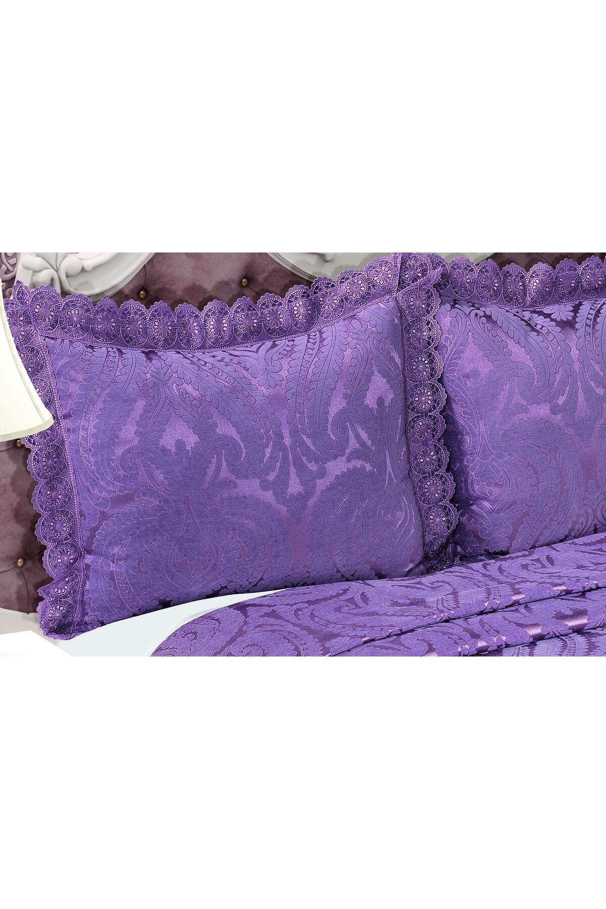 Finezza Tulip Polyester Pamuk Şönil Mürdüm Yatak Örtüsü Çift Kişl. 3 Parça-1447 3