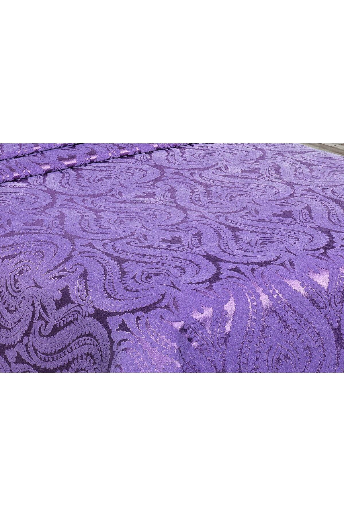 Finezza Tulip Polyester Pamuk Şönil Mürdüm Yatak Örtüsü Çift Kişl. 3 Parça-1447 4