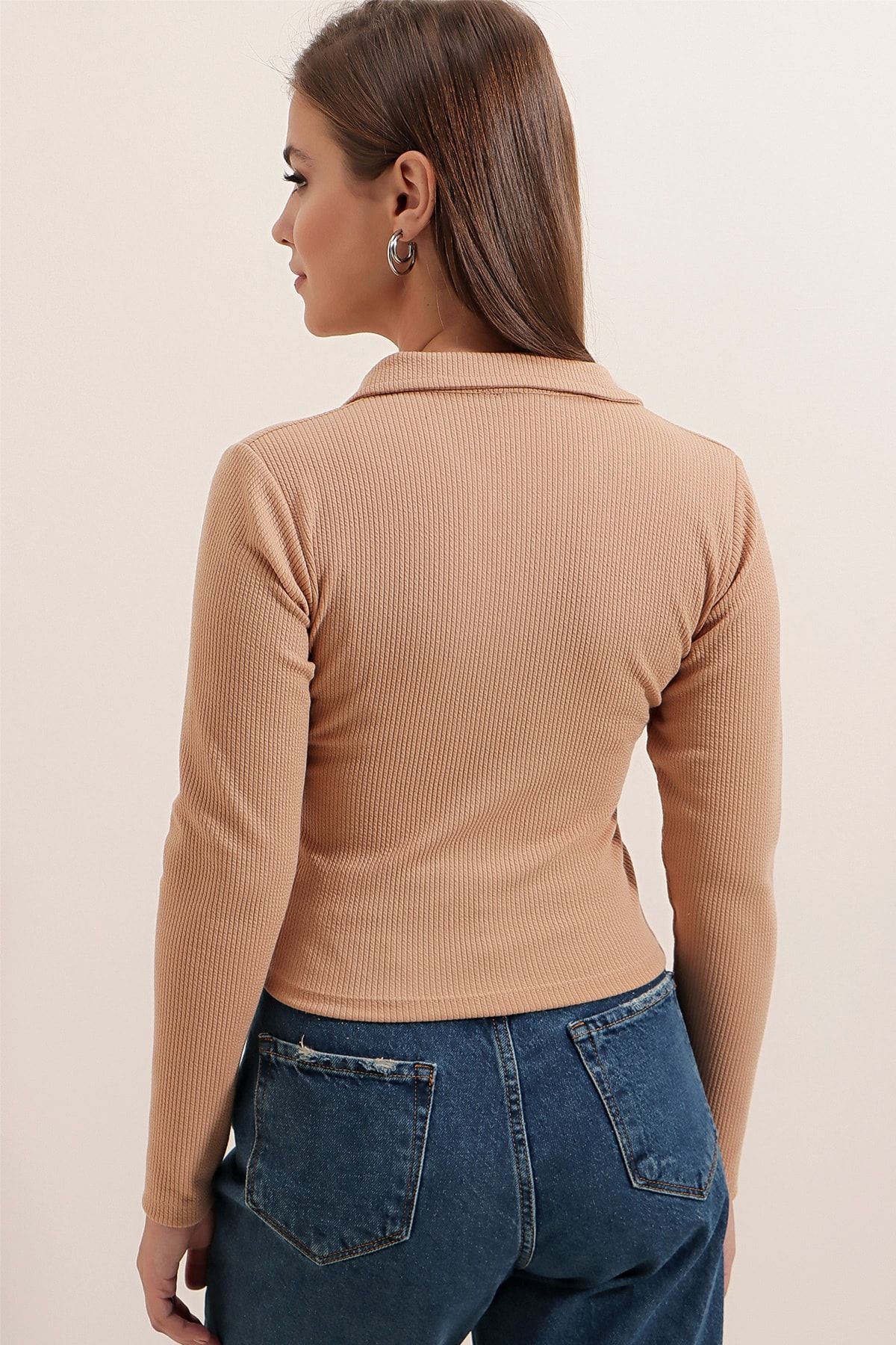 Pattaya-Women's Polo Neck Ribbed Crop Blouse P22w191-5421 8