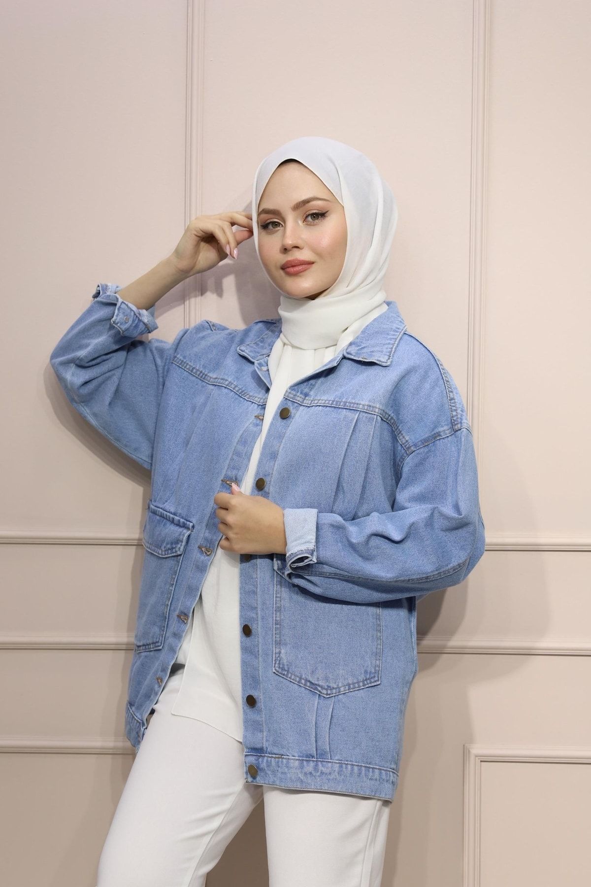 lurex moda Pleated Oversize Denim Jacket Trendyol