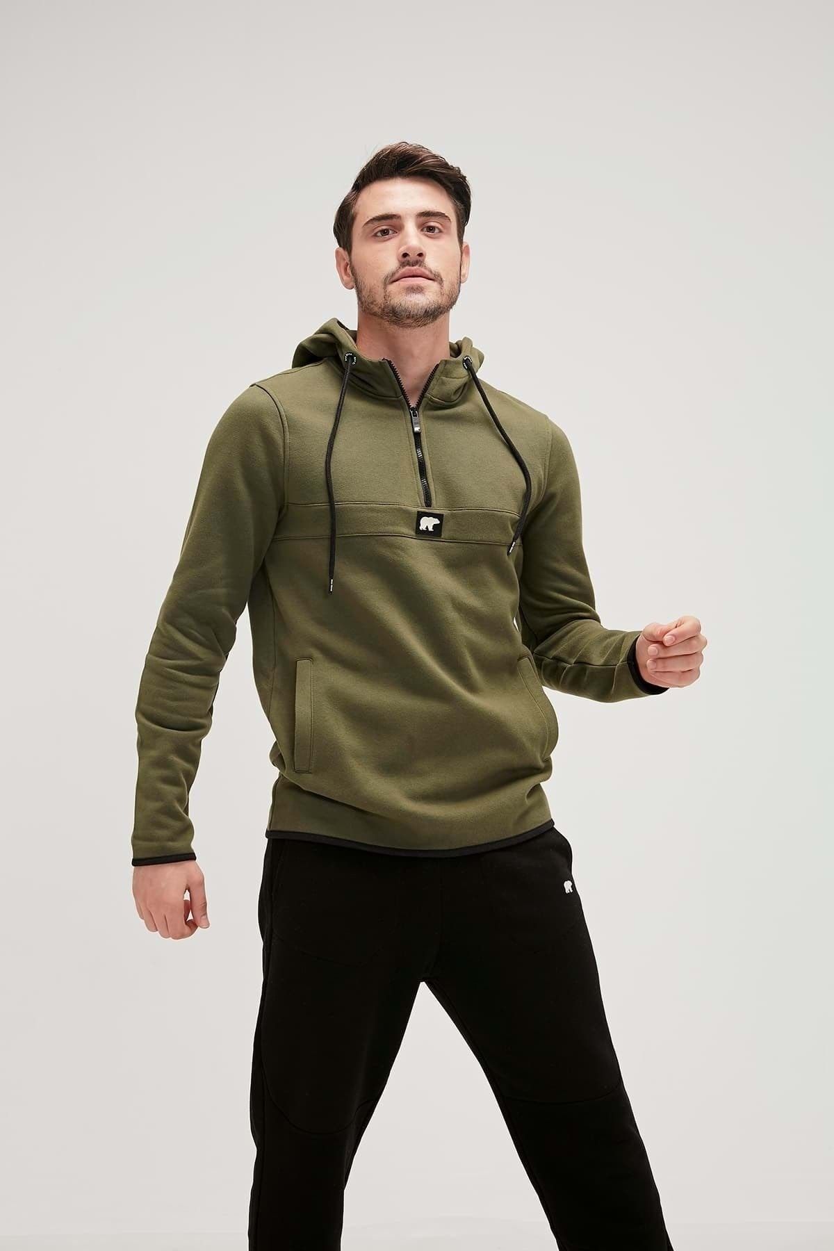 کاپوت نیمه زیپ دفاعی نیم زیپ. عرق - آبی دریایی - Xxl - St05354-سرمه ای آبی-xxl Bad Bear