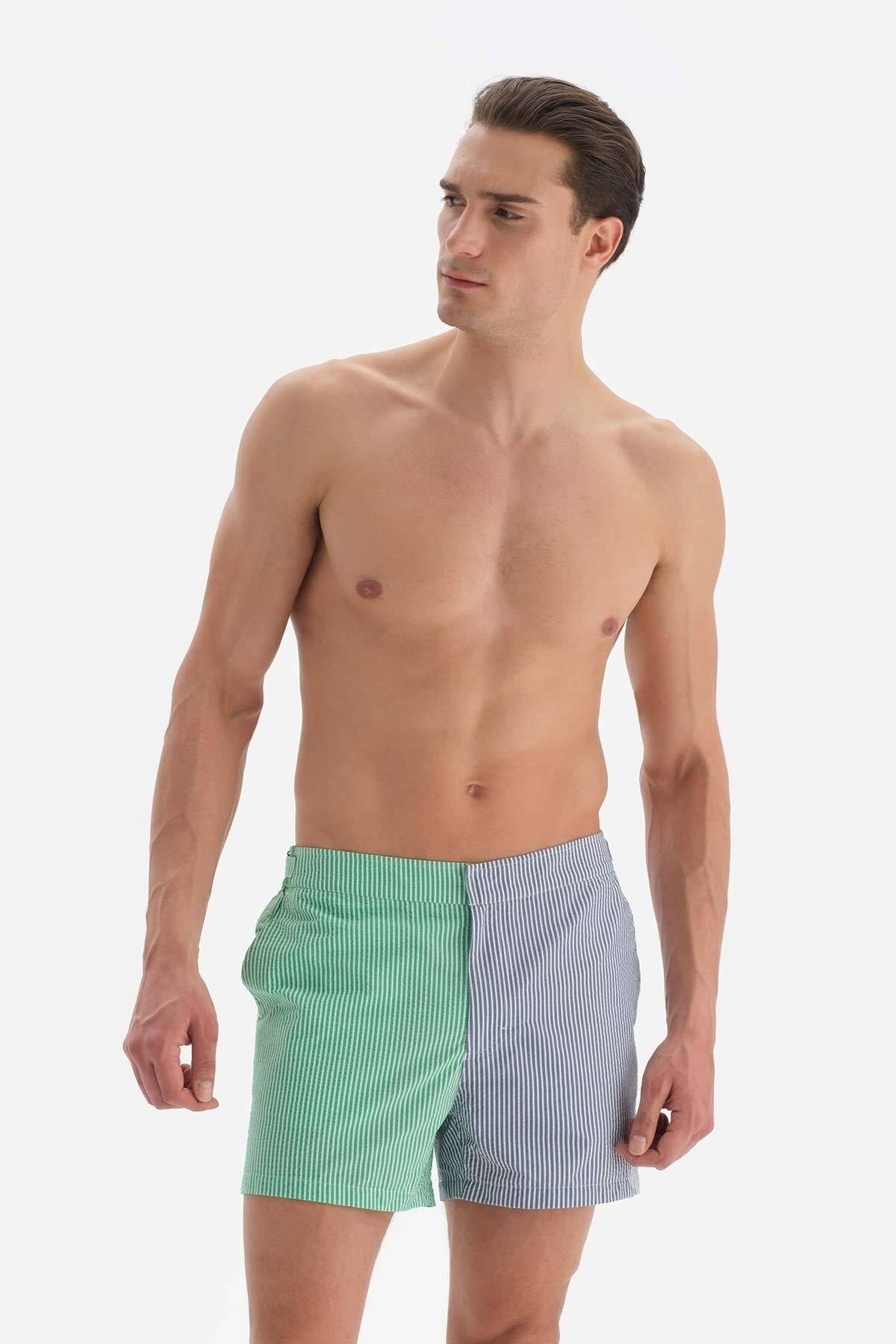 Dagi-Green Blue Striped Belted Men's Shorts 6