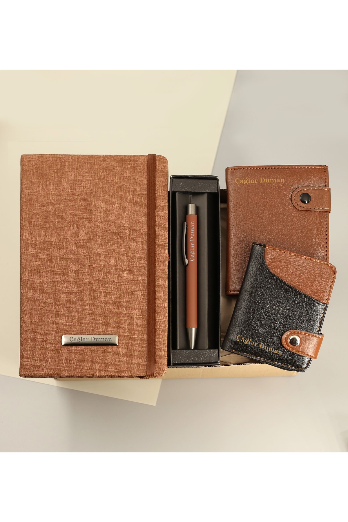 Personalized Notebook & Personalized Pen & Personalized Wallet & Personalized Card Holder Gift Set