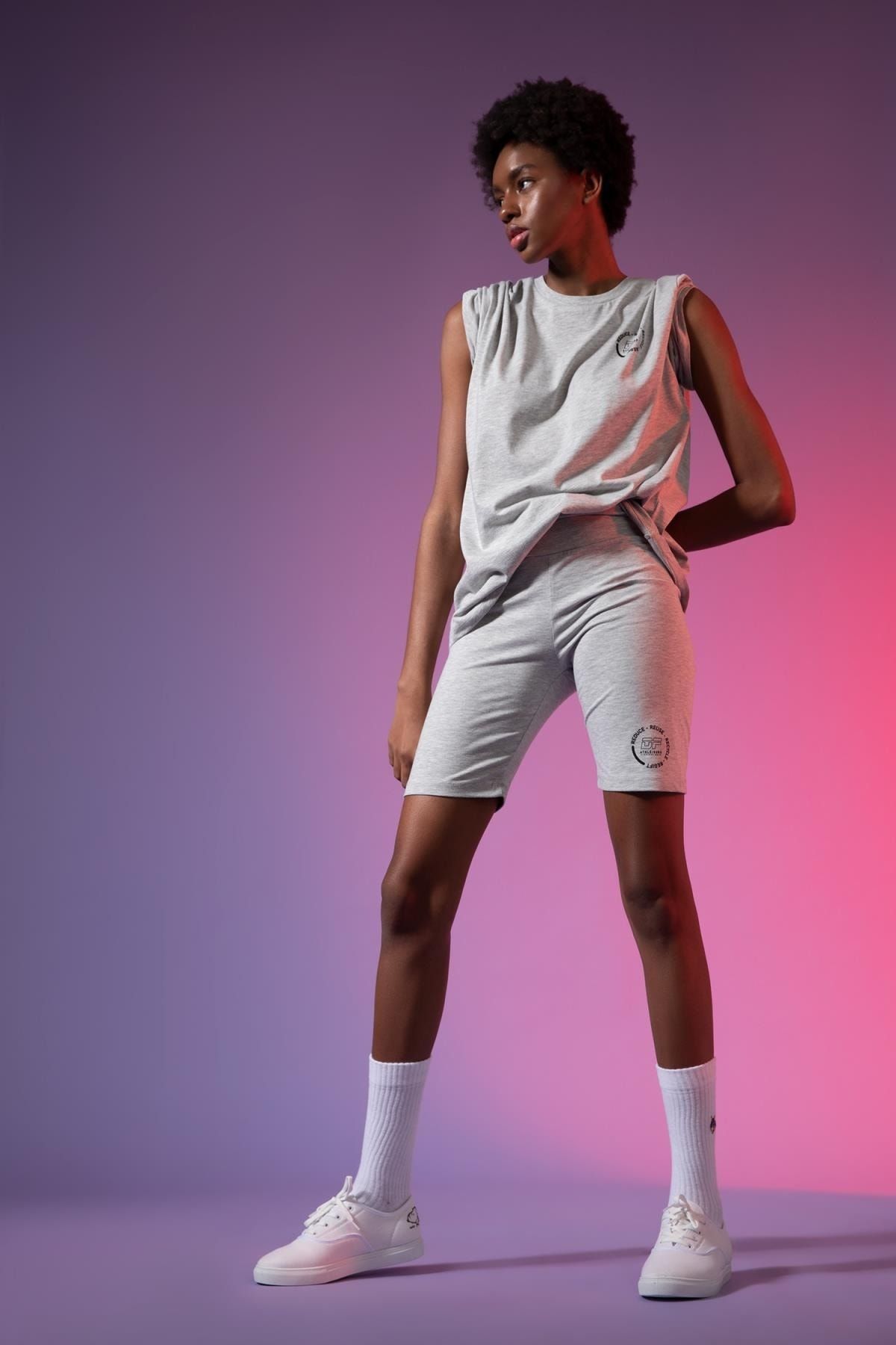 DeFacto Sport-Leggings Grau Mittlerer Bund