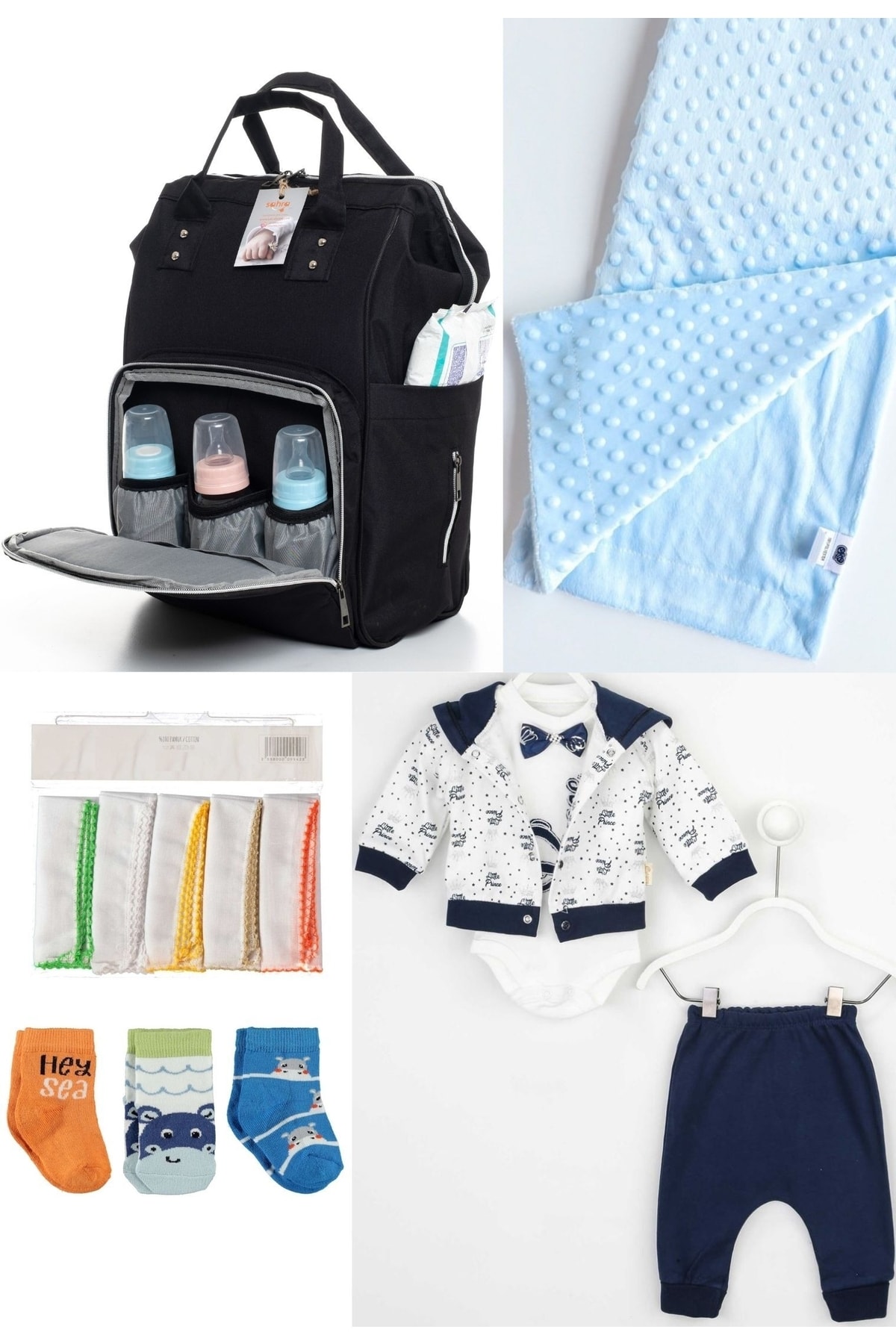 5-Piece Delivery Set (Baby Care Backpack,Hospital Checkout,Chickpea Blanket, 10 Wipes and 3 Socks)