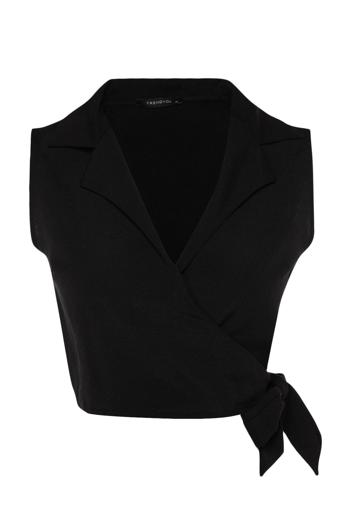 Trendyol Collection-Schwarze, gewebte Leinenbluse mit Schnürung TWOSS23BZ00550 7