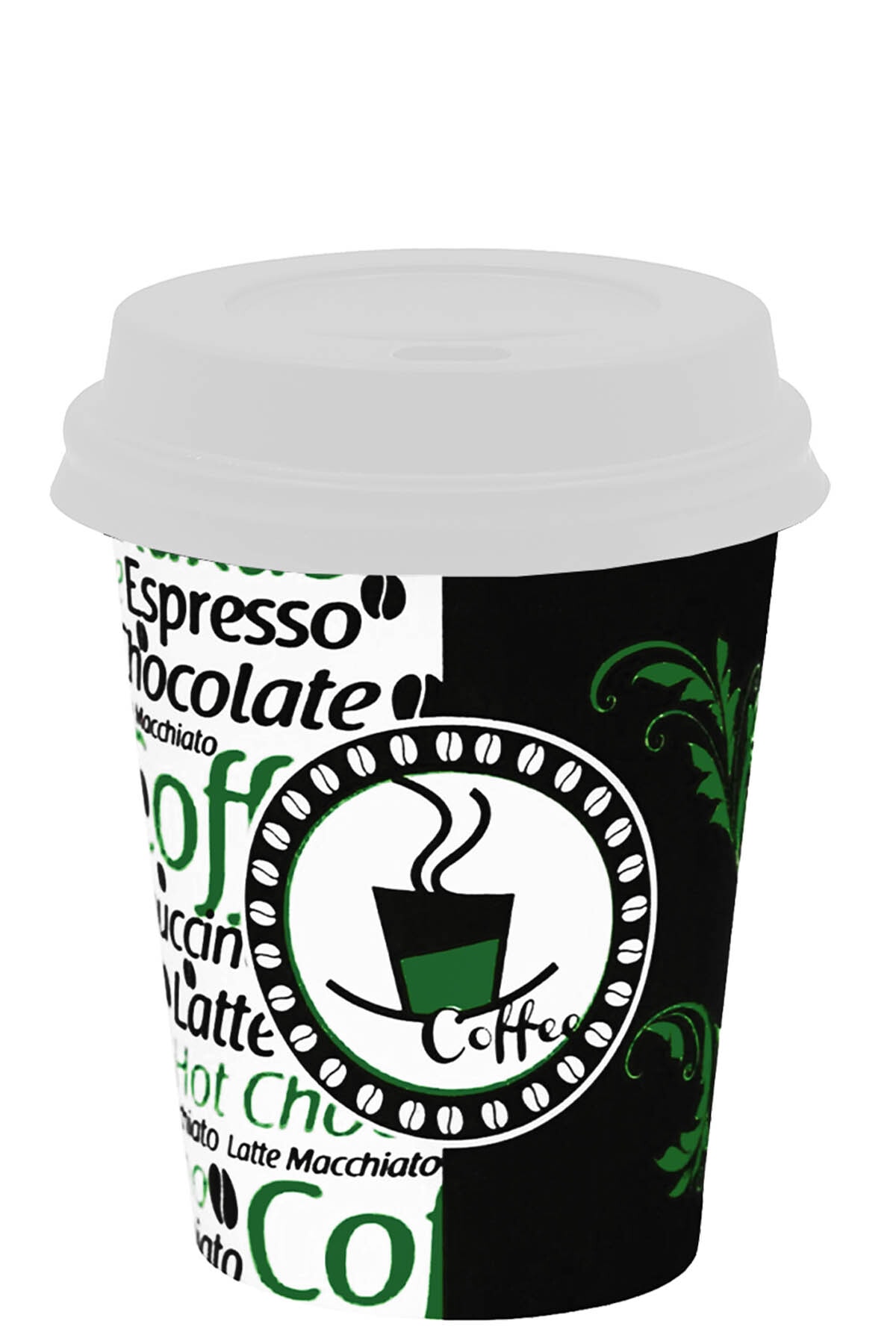 7 Oz Cardboard Cups Green Vending Machine Tea Paper Cups with White Lids 180 Ml - 100 pcs