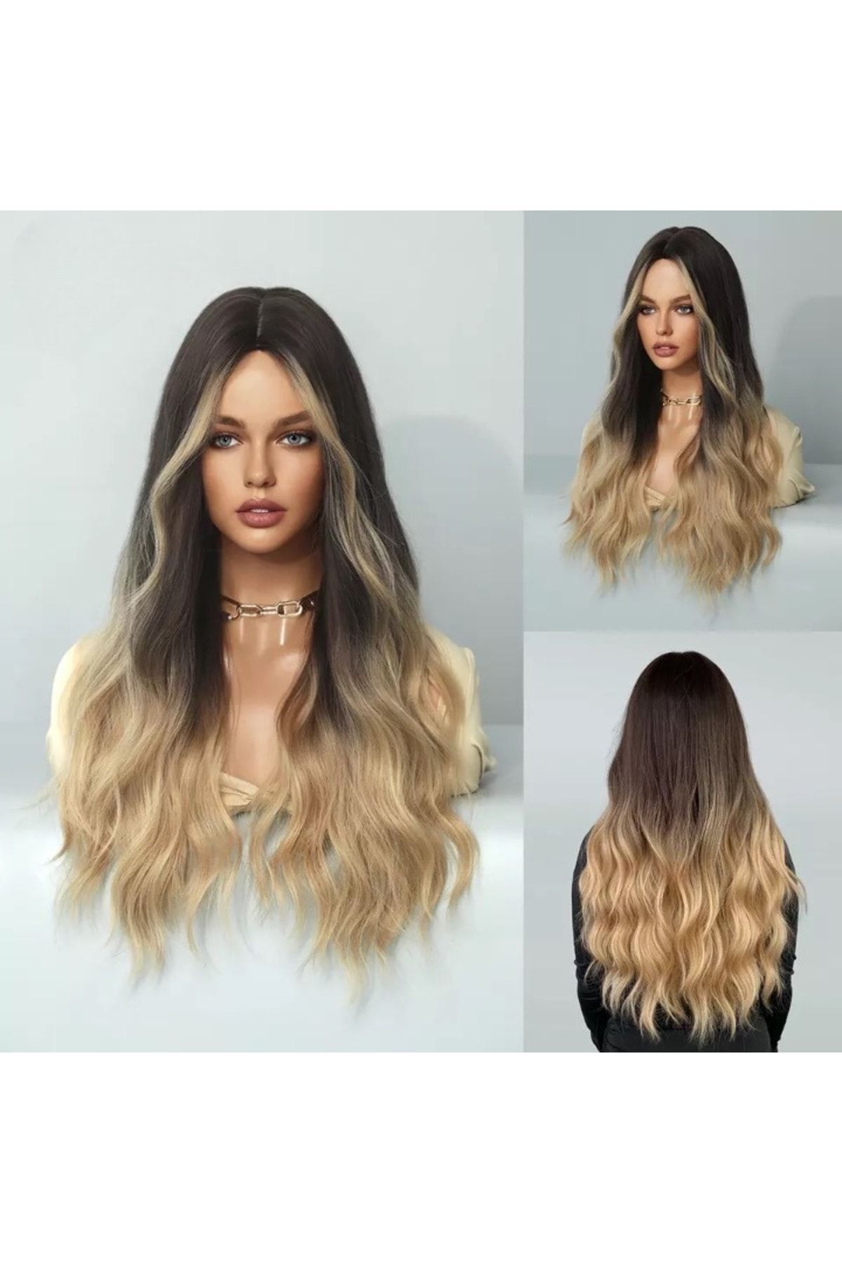 REMY HAİR Exclusive Luxury Koyu Kumral Bal Sarısı Ombreli Peruk