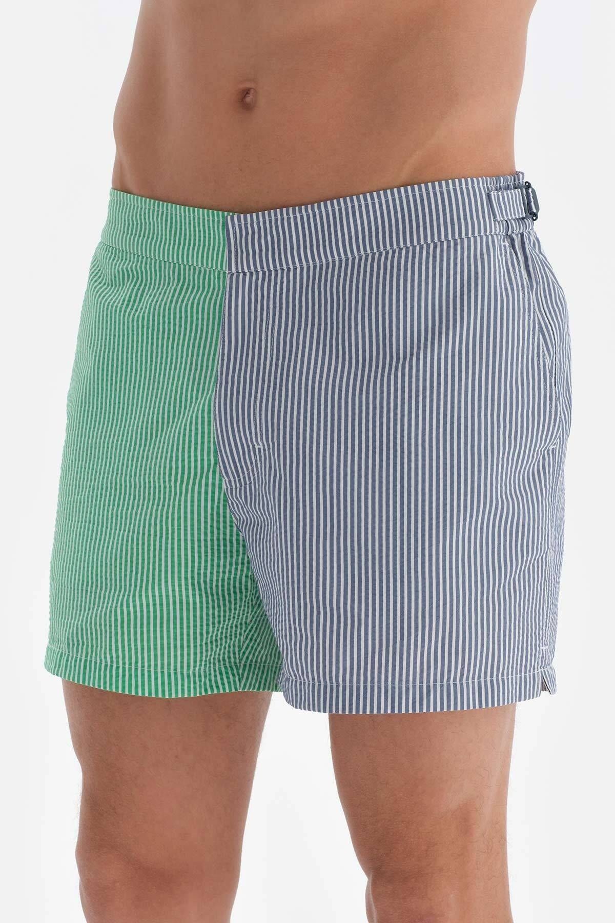 Dagi-Green Blue Striped Belted Men's Shorts 4