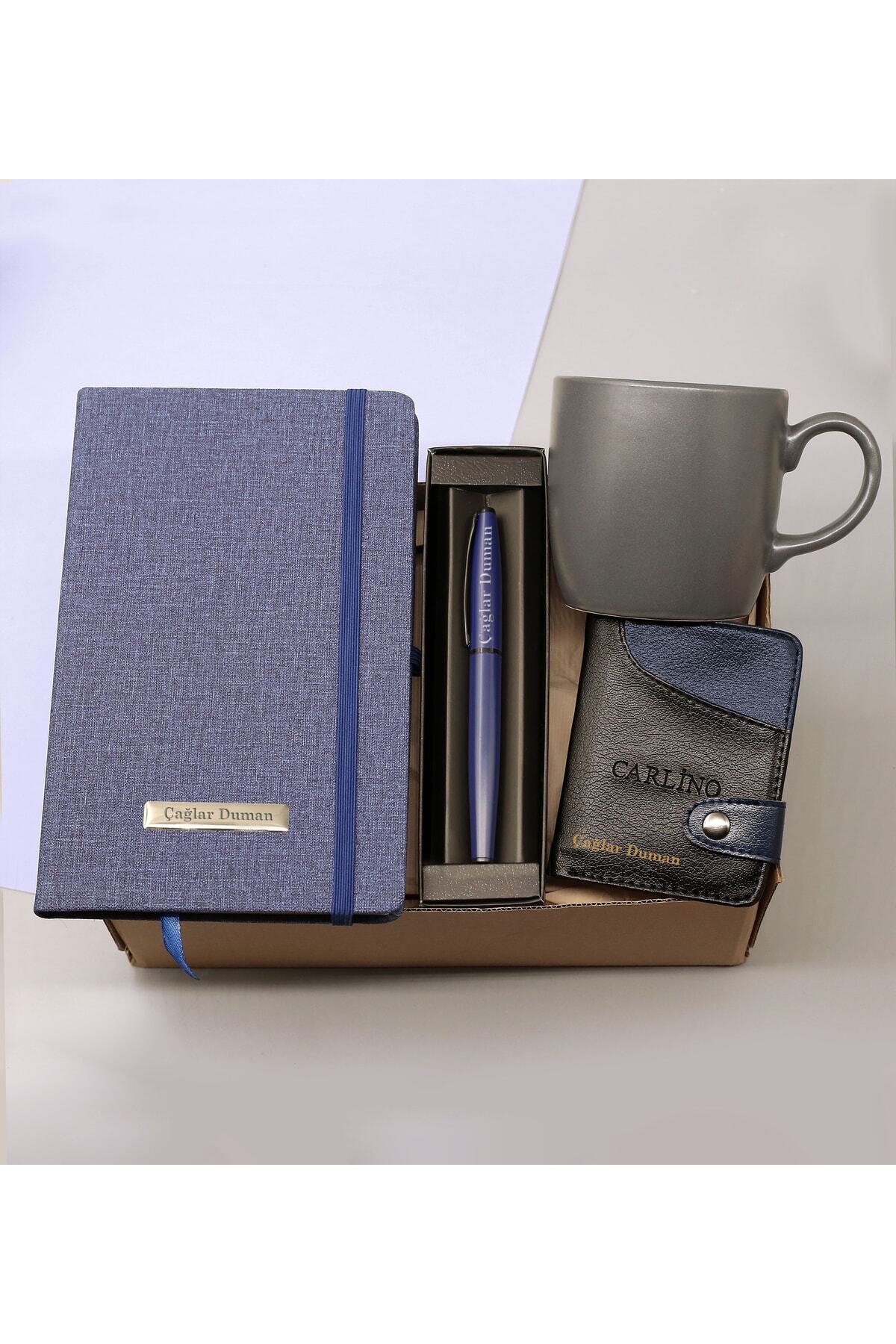 Personalized Notebook & Personalized Rollerball Pen & Mug & Personalized Card Holder Gift Set