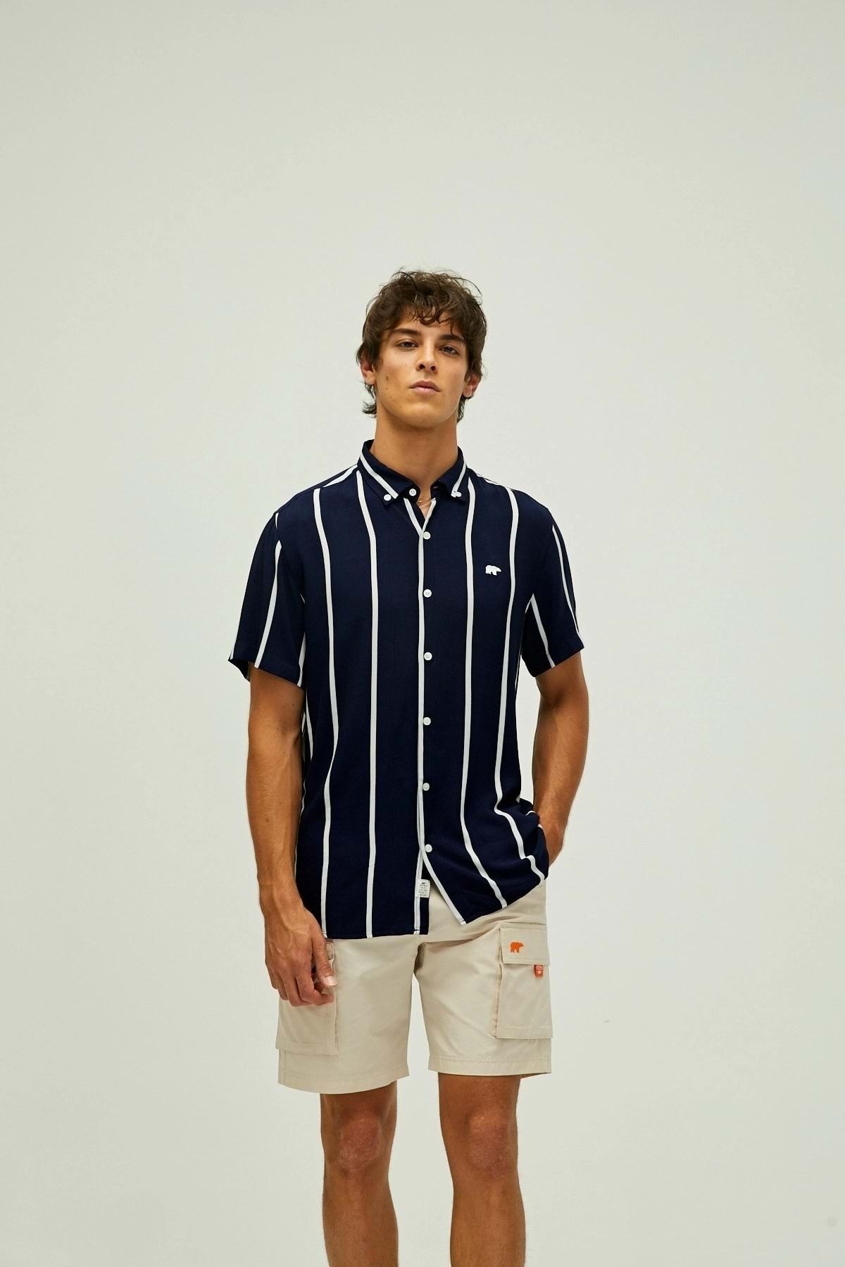 210130015 پیراهن سرجیو - - آبی سرمه ای - Xxl - St06317-navy blue-xxl Bad Bear