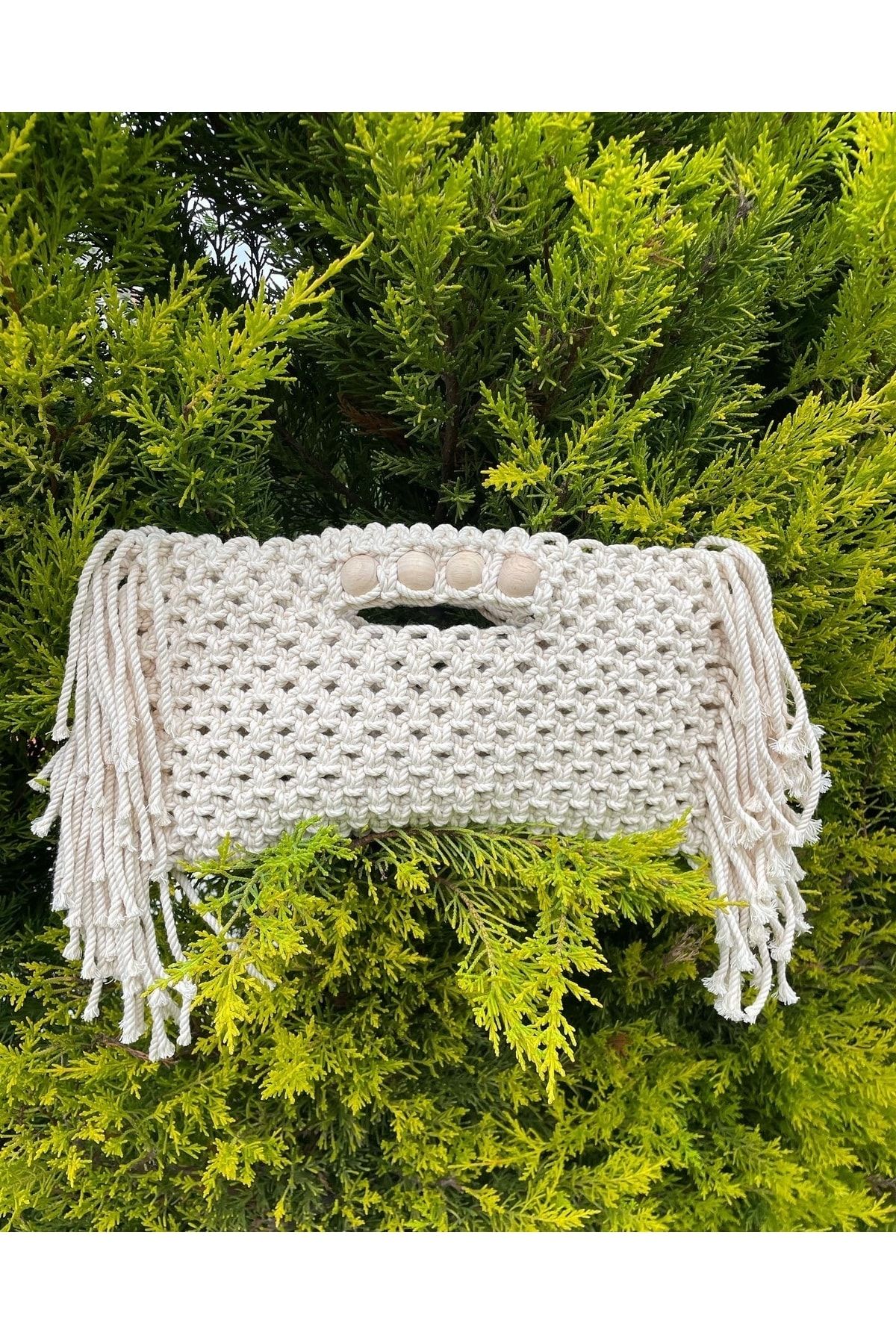 alacatı art macrame-Tasseled Macrame Bag 1