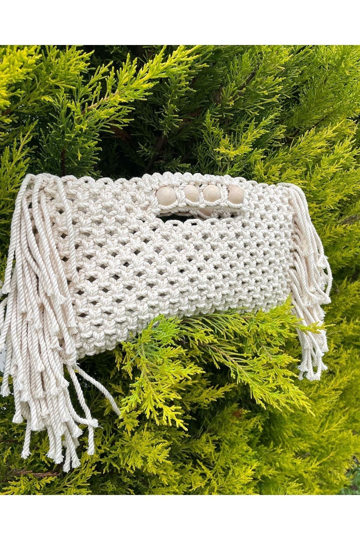 alacatı art macrame-Tasseled Macrame Bag 2