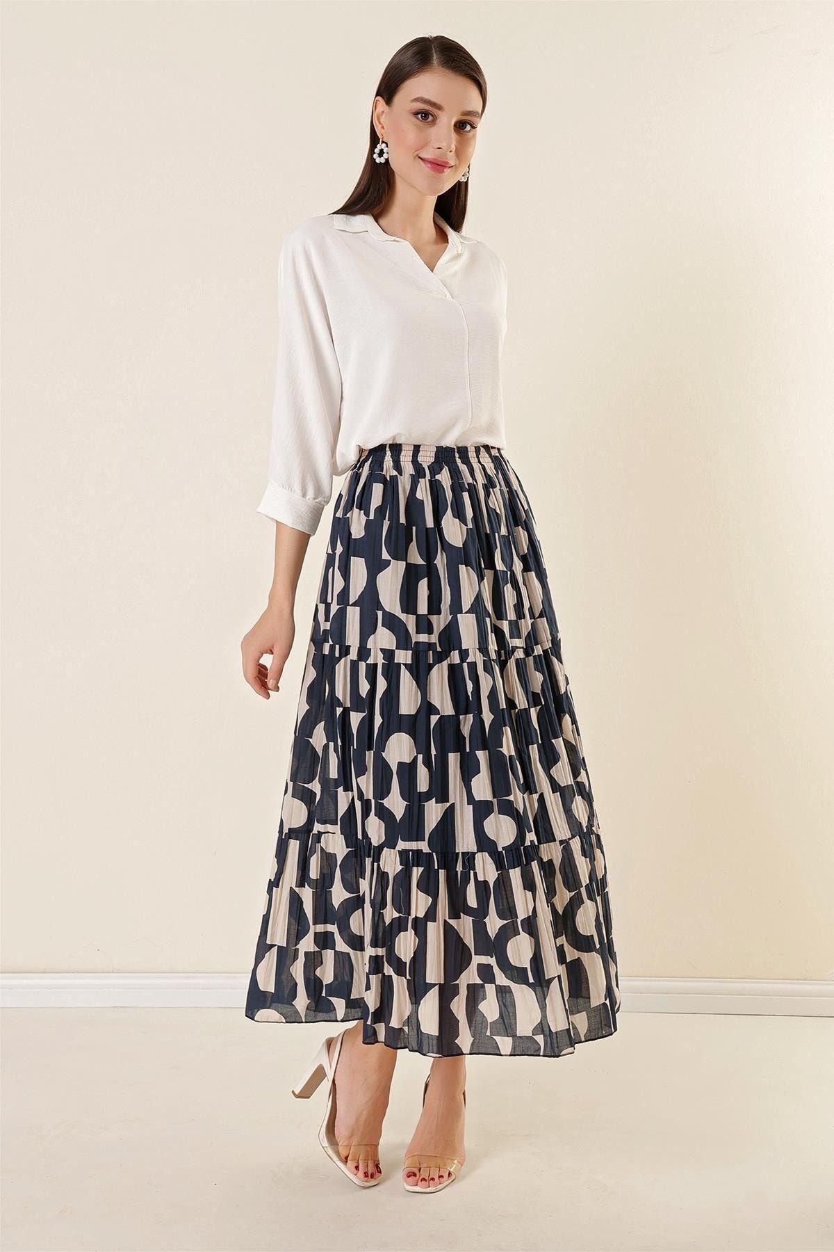 Navy blue hot sale and white skirt