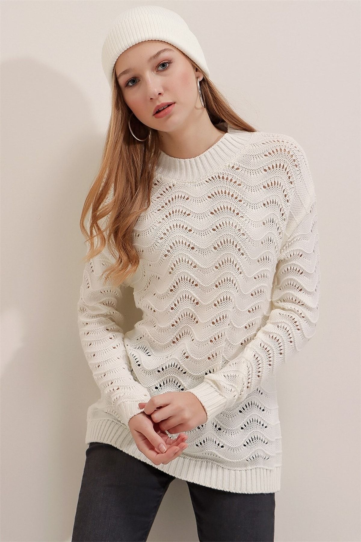 AQE FASHION-Pulover ajurat alb Wave de damă 2