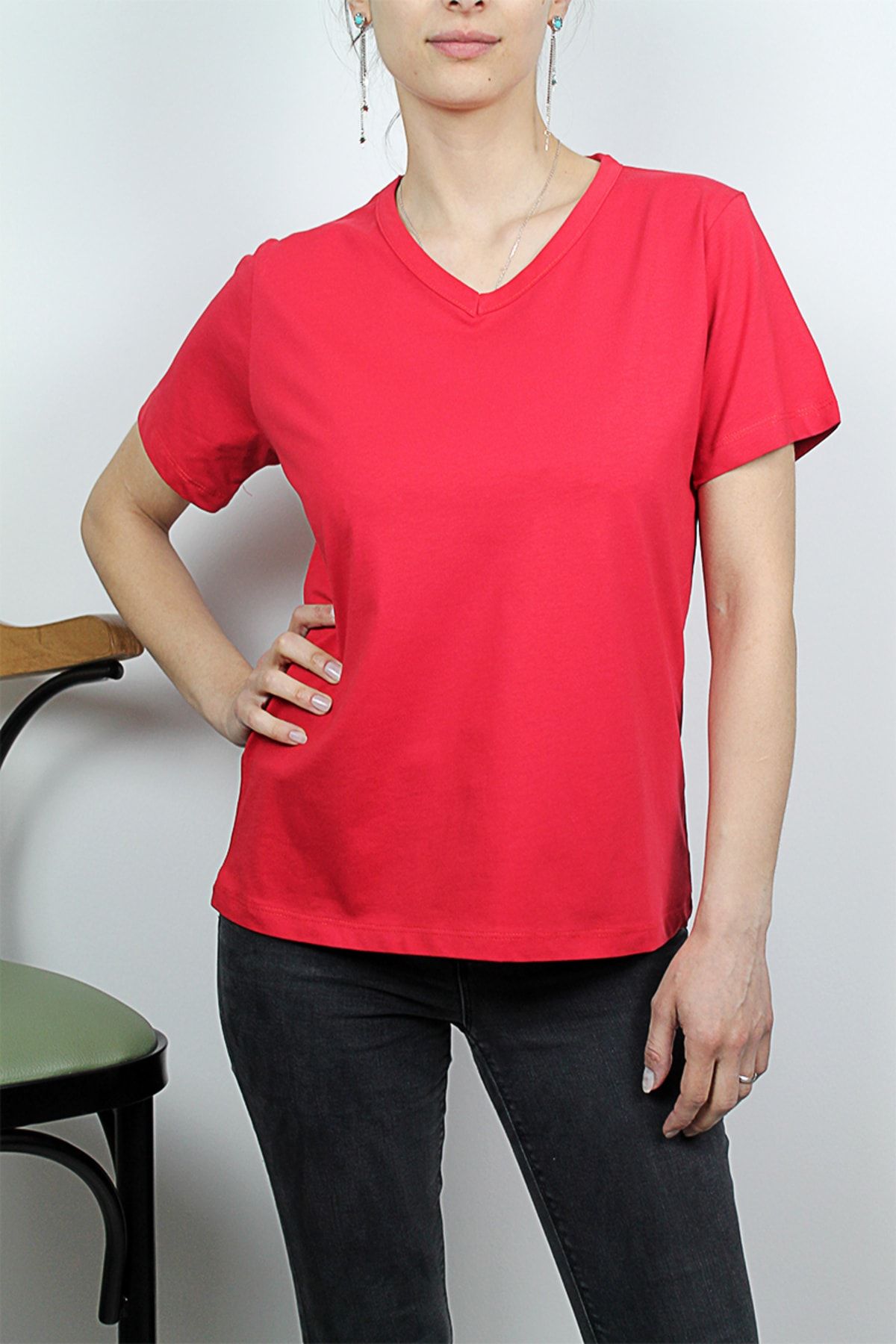 Damla-Tricou tricotat cu decolteu în V 100% bumbac 3