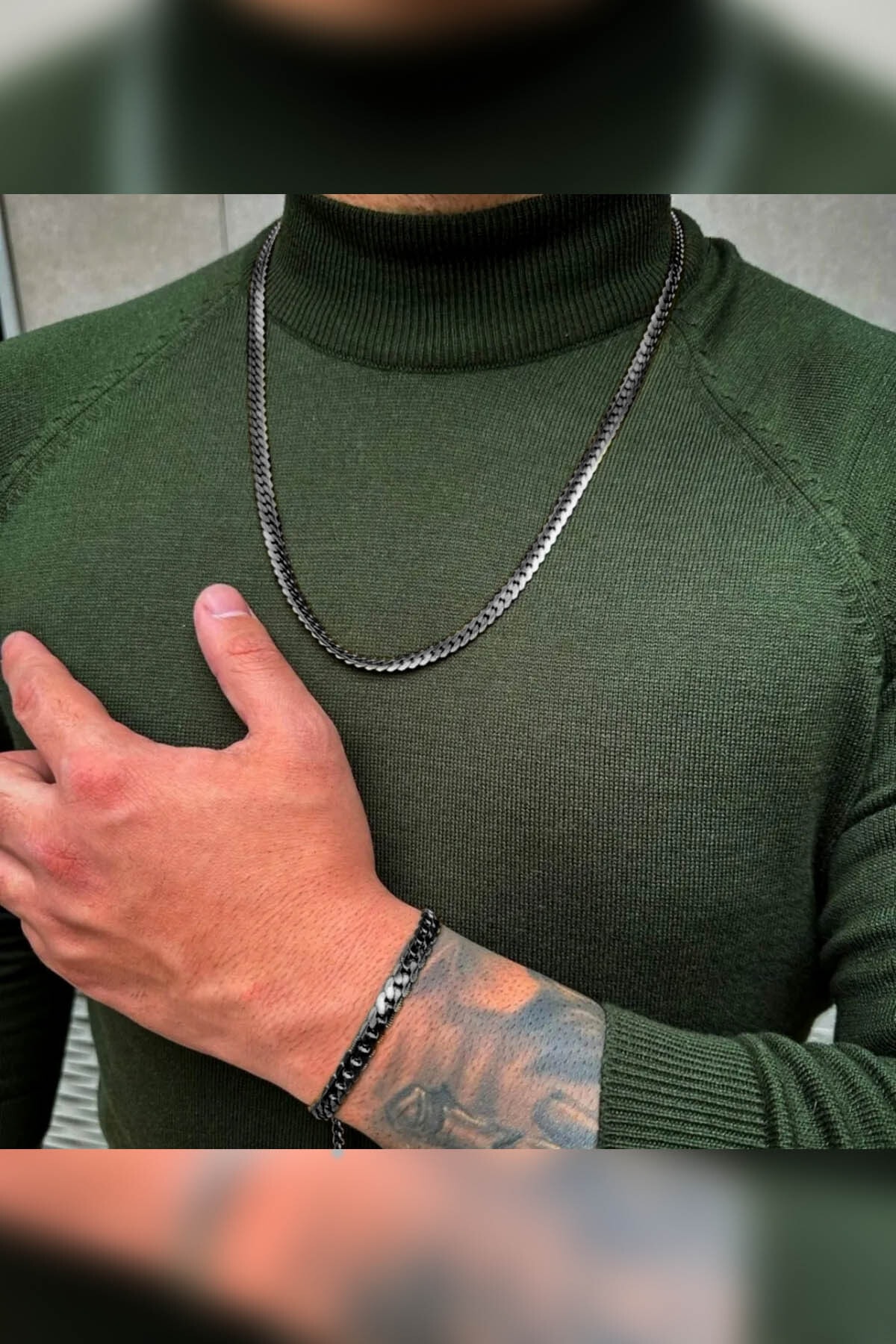 The Collection Urban Siyah Çelik Kolye Ve Bileklik Seti