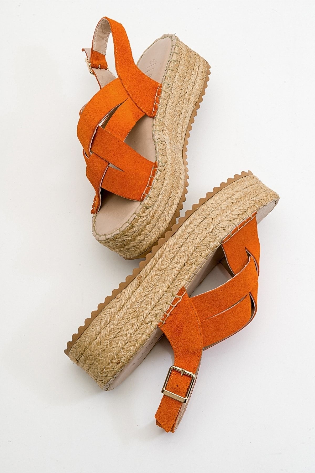 صندل نارنجی زنانه های چرمی واقعی لندانو luvishoes