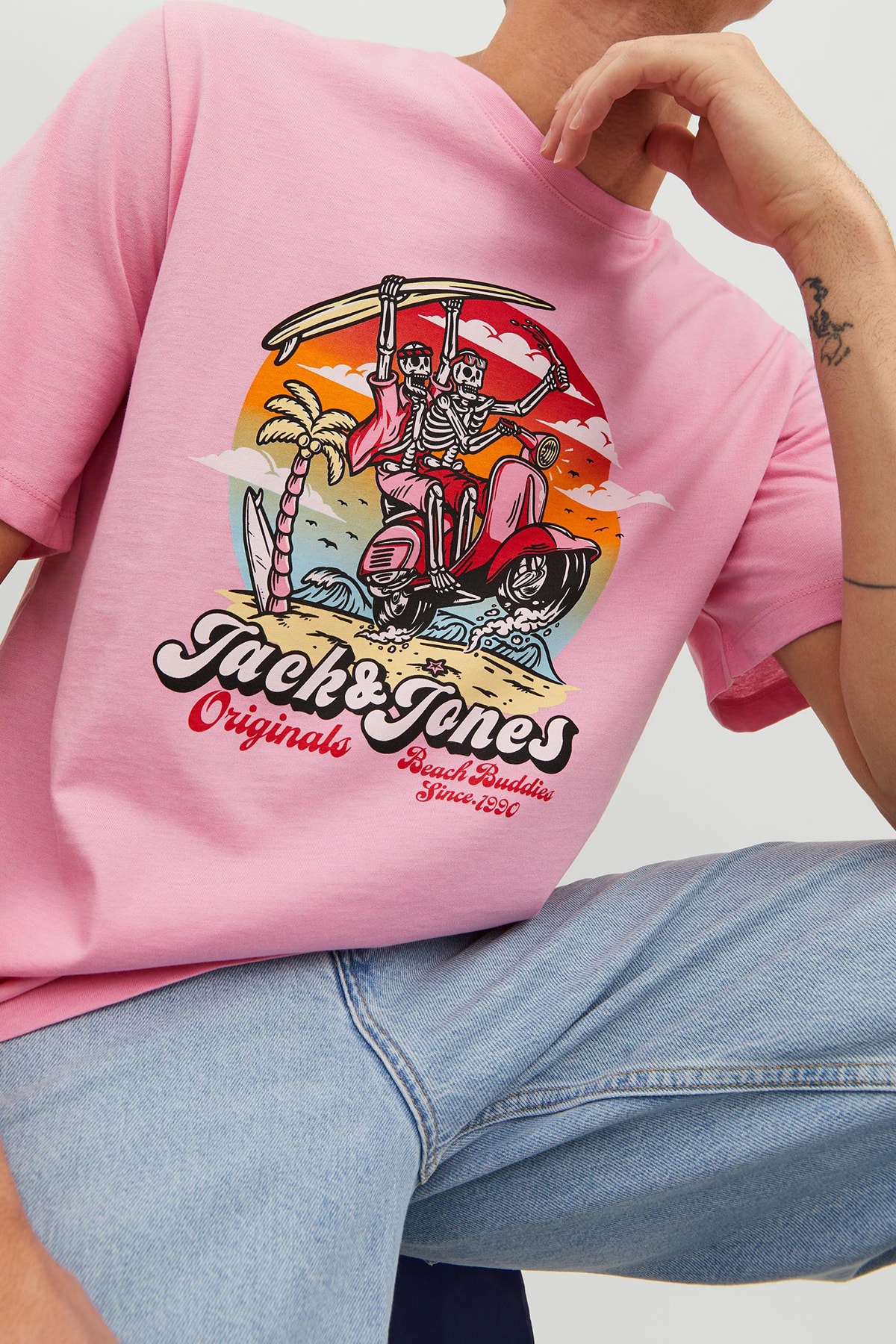 تیشرت مردانه صورتی جک اند جونز | 12234309 اورجینال - تصویر 3