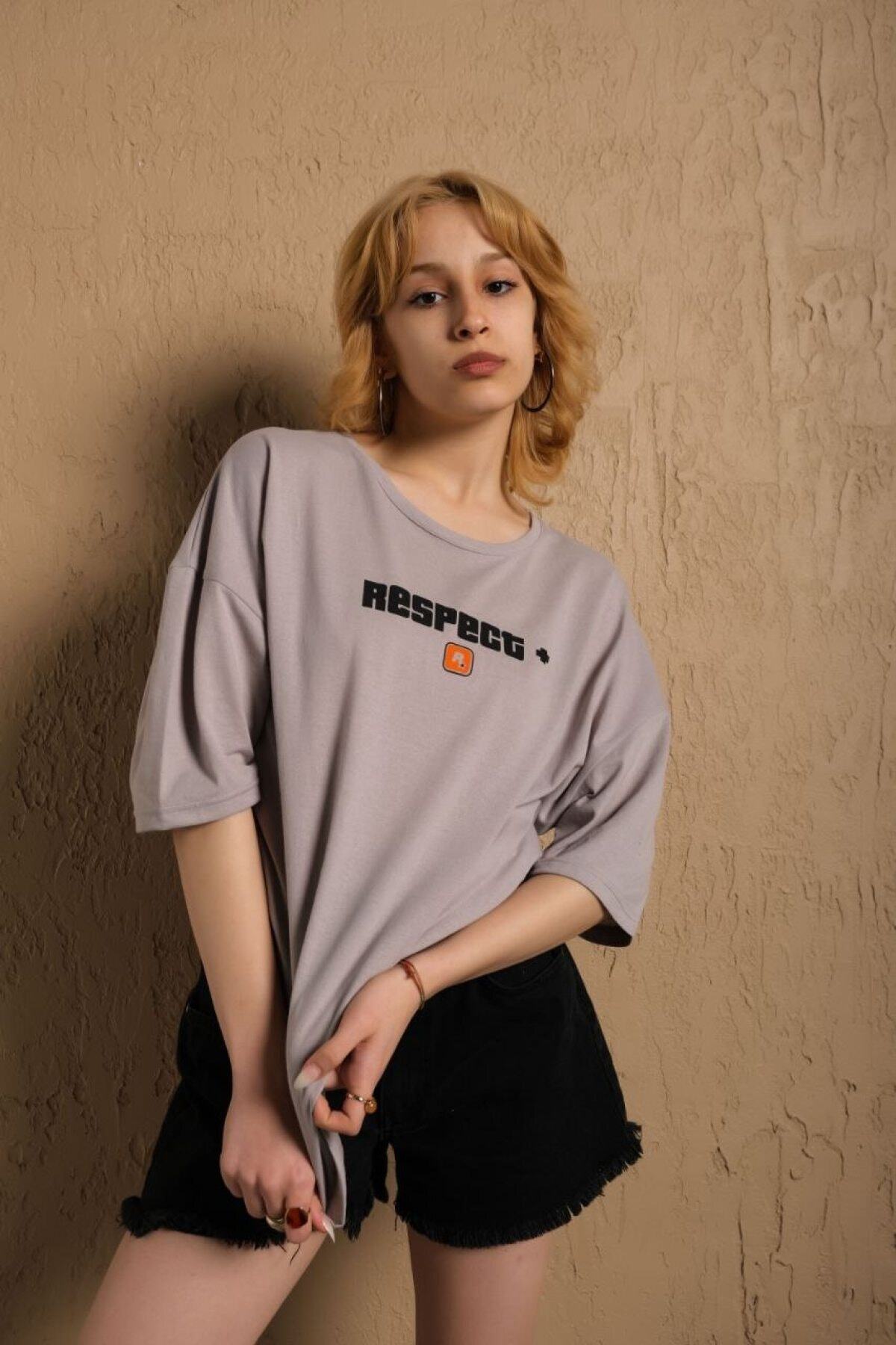 Mission Baskılı Oversize %100 Pamuk Taş Rengi T-shirt