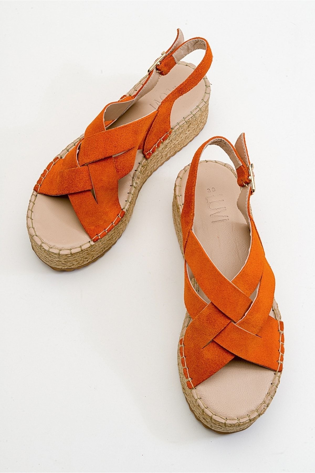 صندل نارنجی زنانه های چرمی واقعی لندانو luvishoes