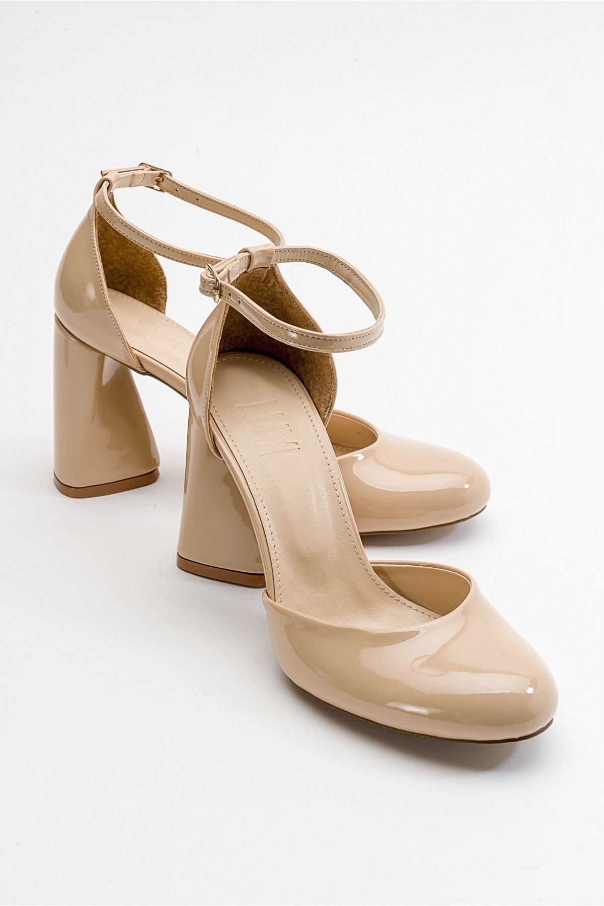 کفش پاشنه دار زنانه چرم بژ اختراع اسلو luvishoes