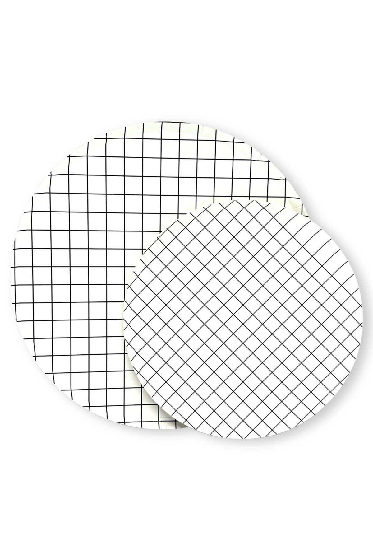 Mare Karnaval Yuvarlak Beyaz Siyah Kareli Karton Parti Tabak 8 Adet-23cm