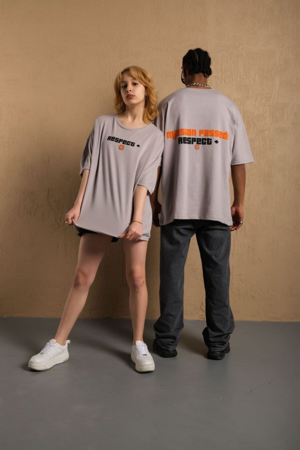 Mission Baskılı Oversize %100 Pamuk Taş Rengi T-shirt