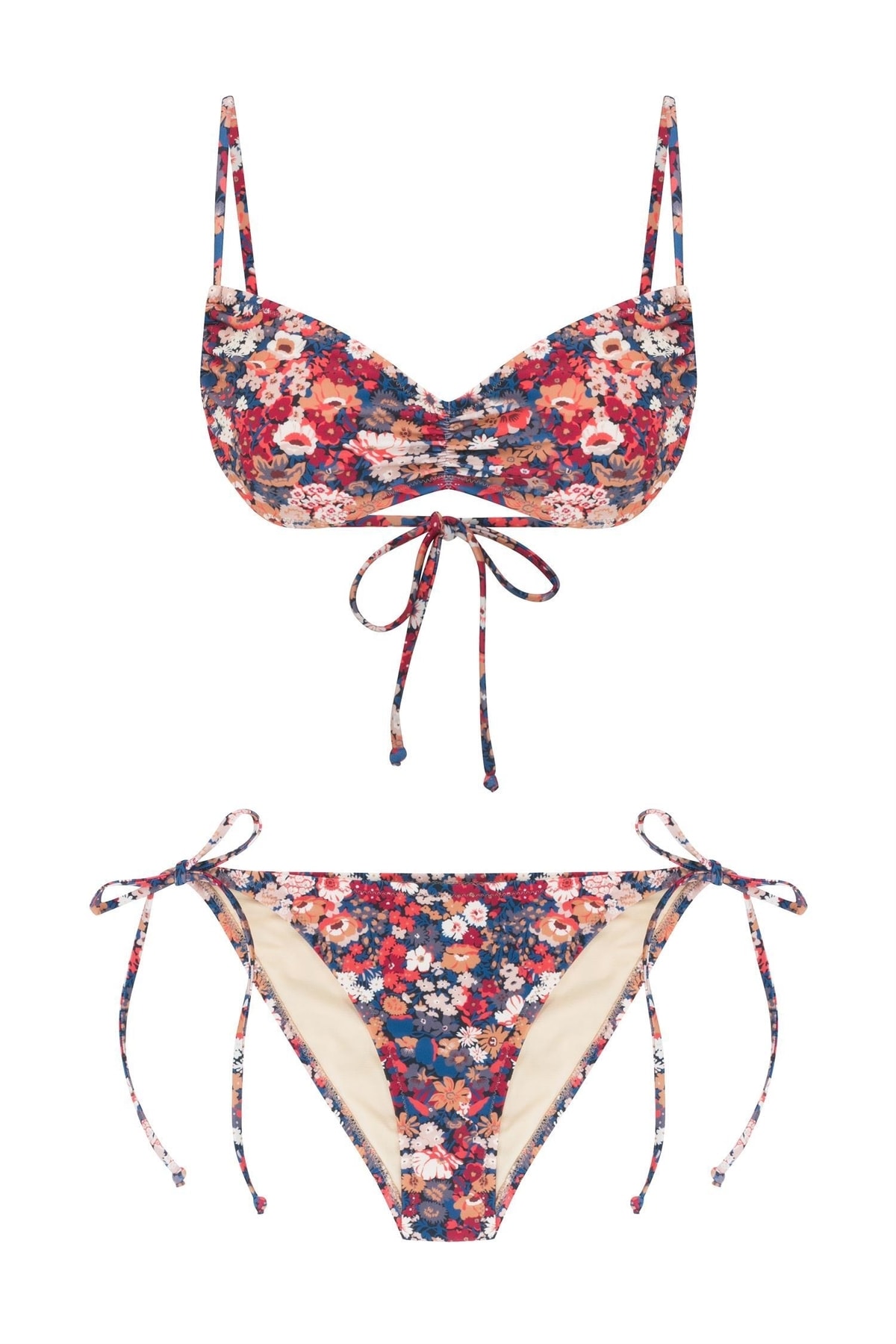 Çiçek Desenli Boncuklu Bikini Takımı