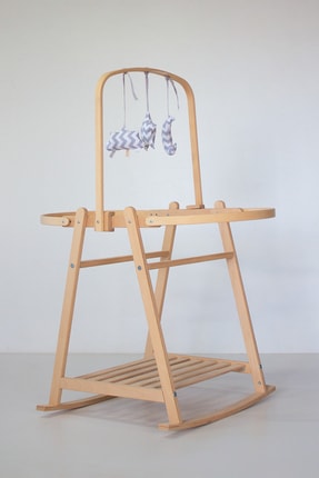 Babycom Naturel Izgaralı Çemberli Beşik Standı + Kumaş Oyuncaklı Oyun Barı