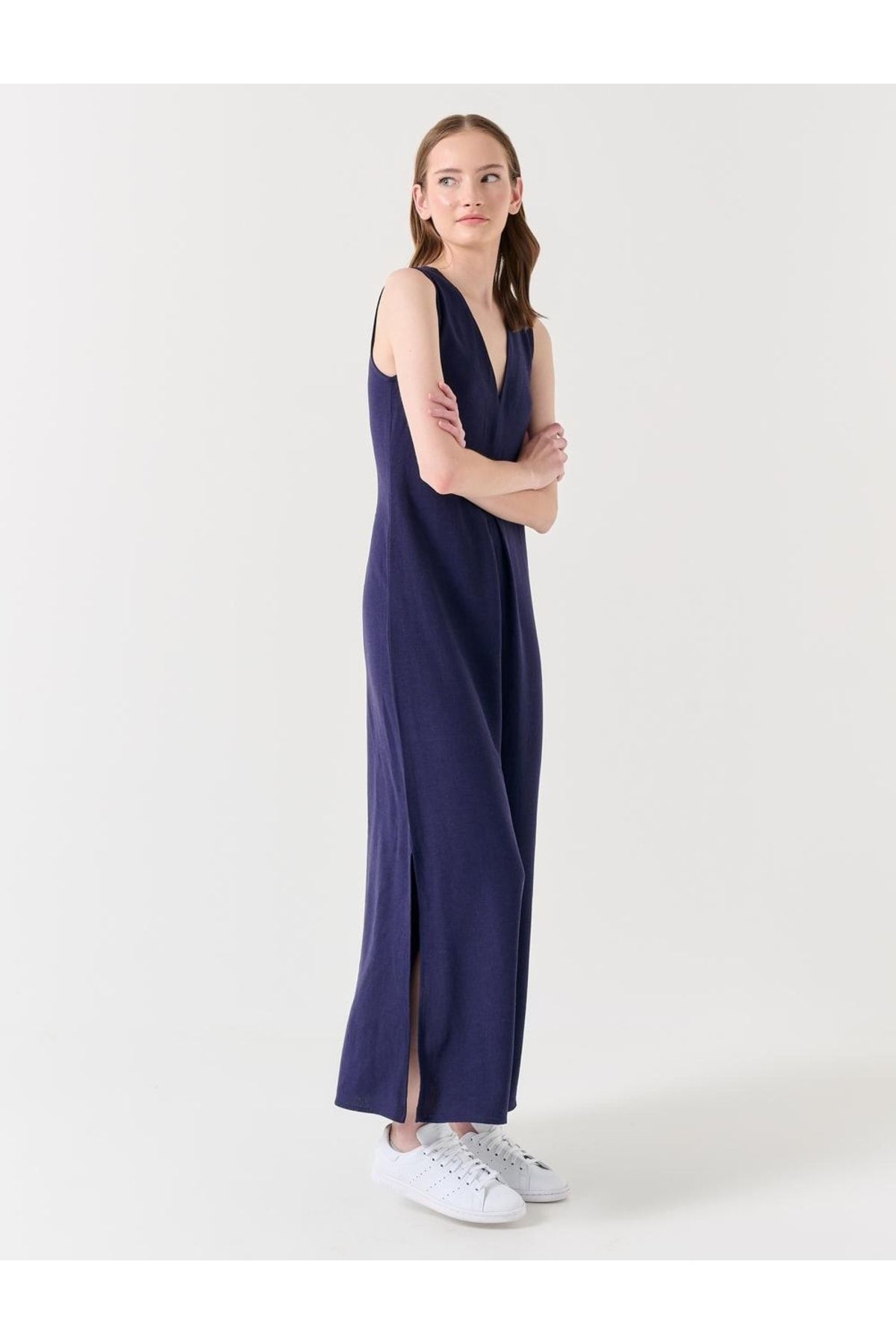 Navy blue top linen jumpsuit
