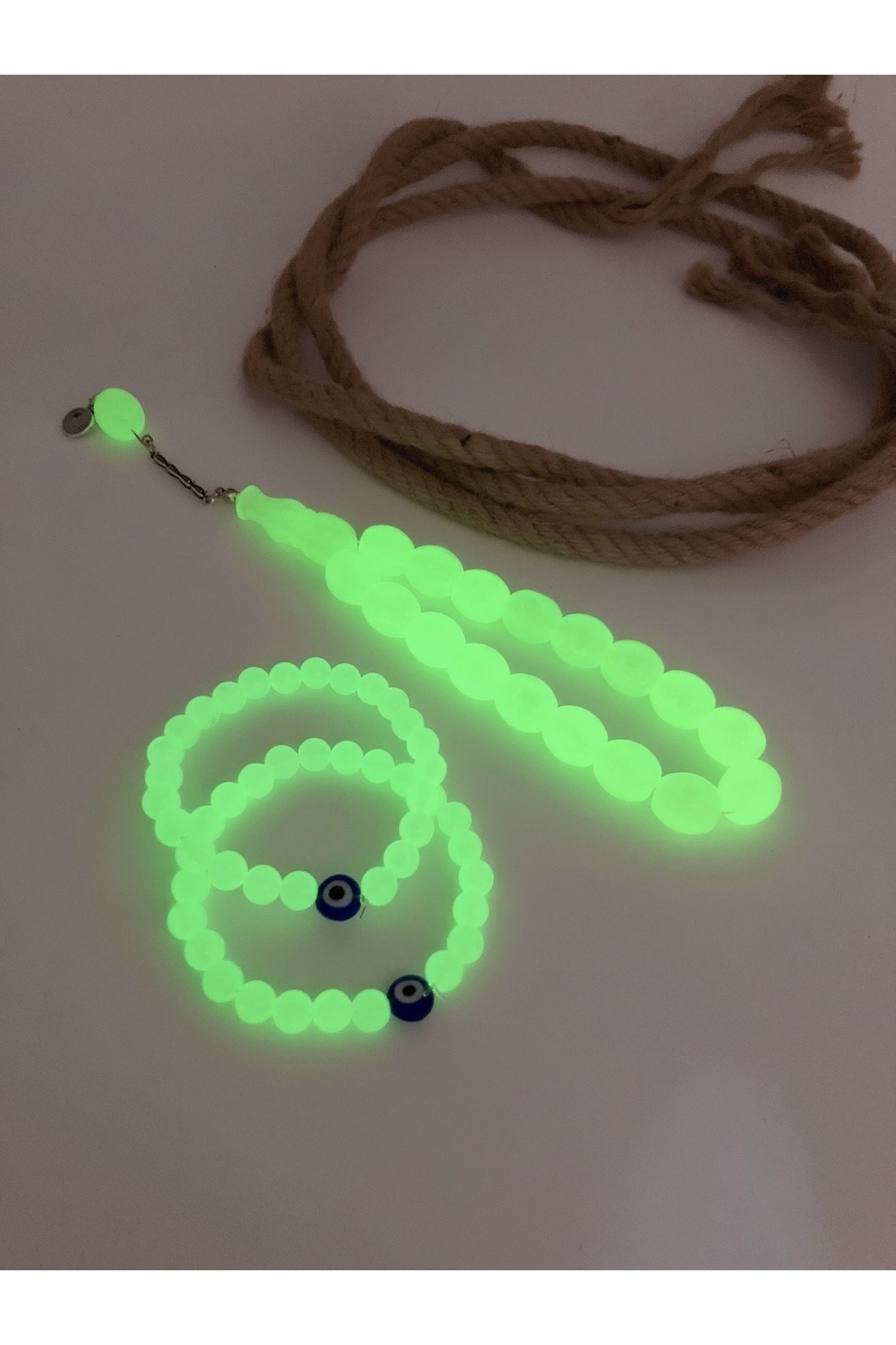 [17li Efe Boy Kedigözü Fosforlu Tesbih Ve 2 Adet Kedigözü Bileklik]